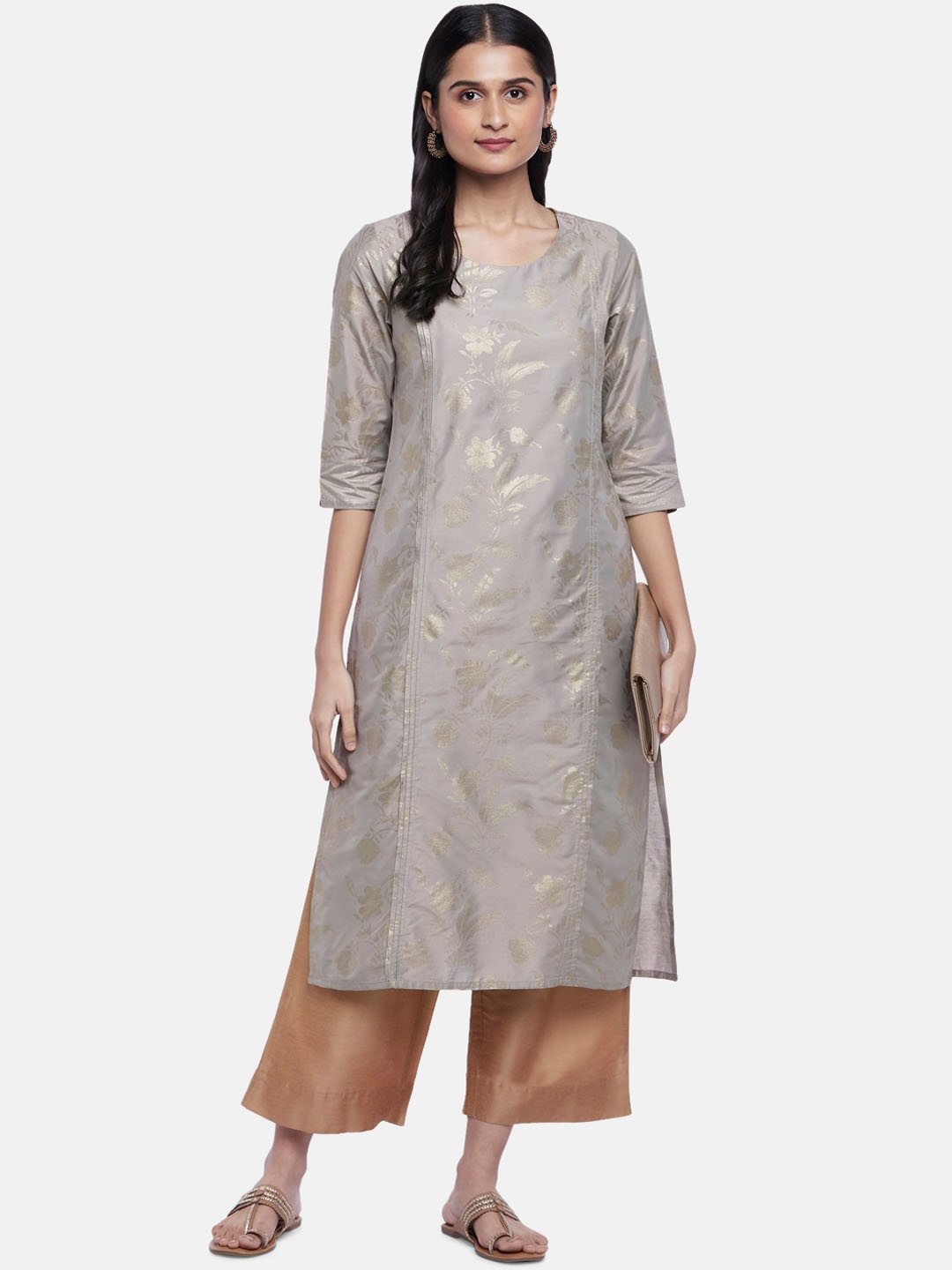 

RANGMANCH BY PANTALOONS Women Floral Printed Round Neck Kurta, Grey