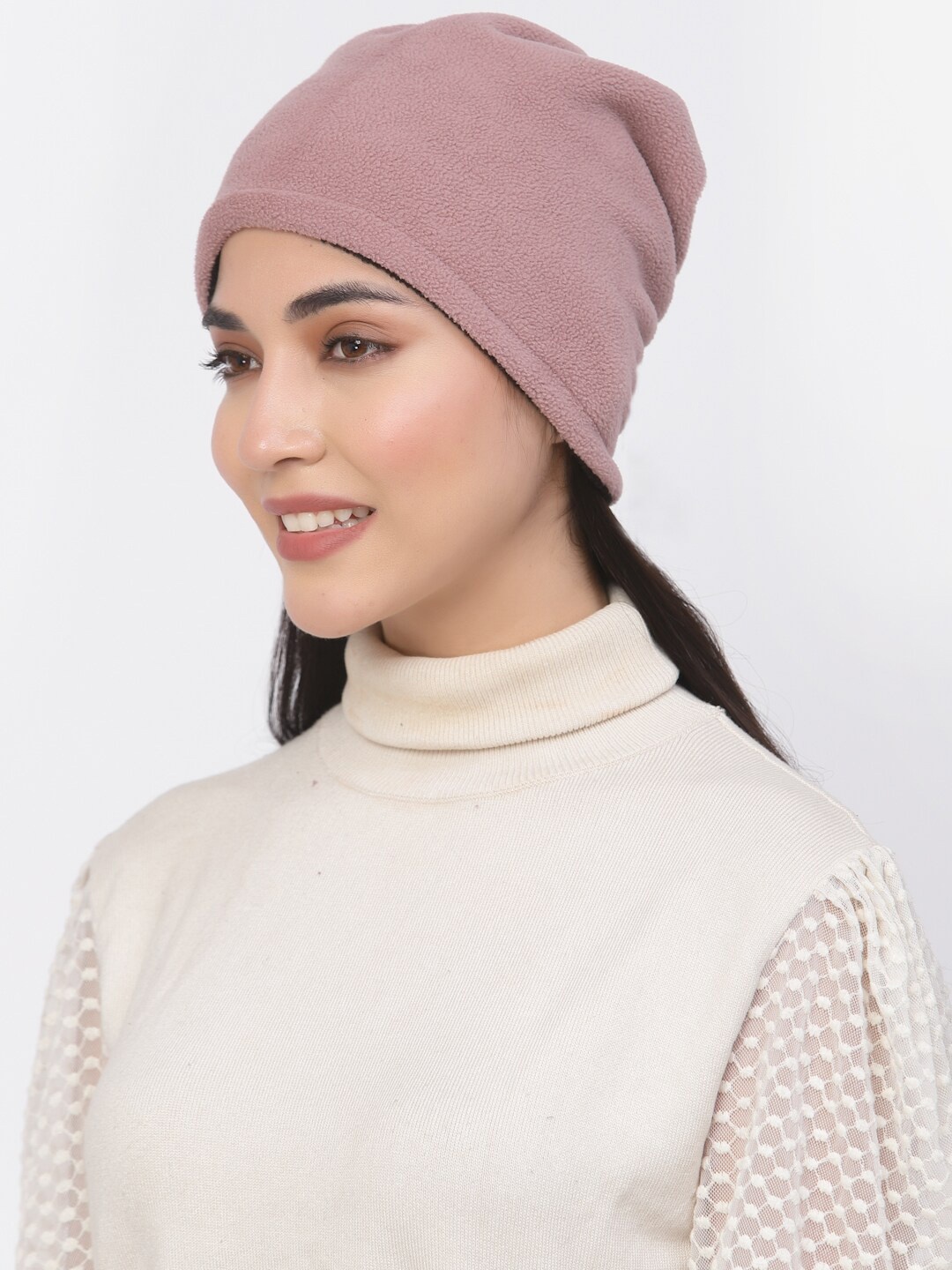 

513 Women Fleece Reversible Windproof Convertible Beanie, Pink