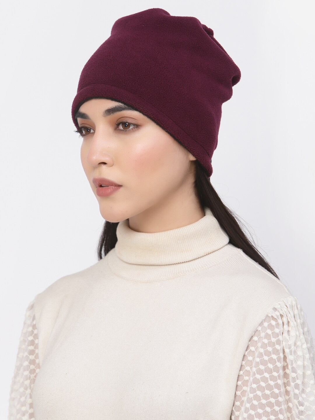 

513 Women Fleece Reversible Windproof Convertible Beanie, Purple