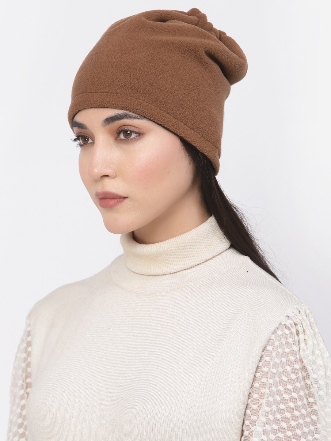 

513 Women Fleece Reversible Windproof Convertible Beanie, Brown