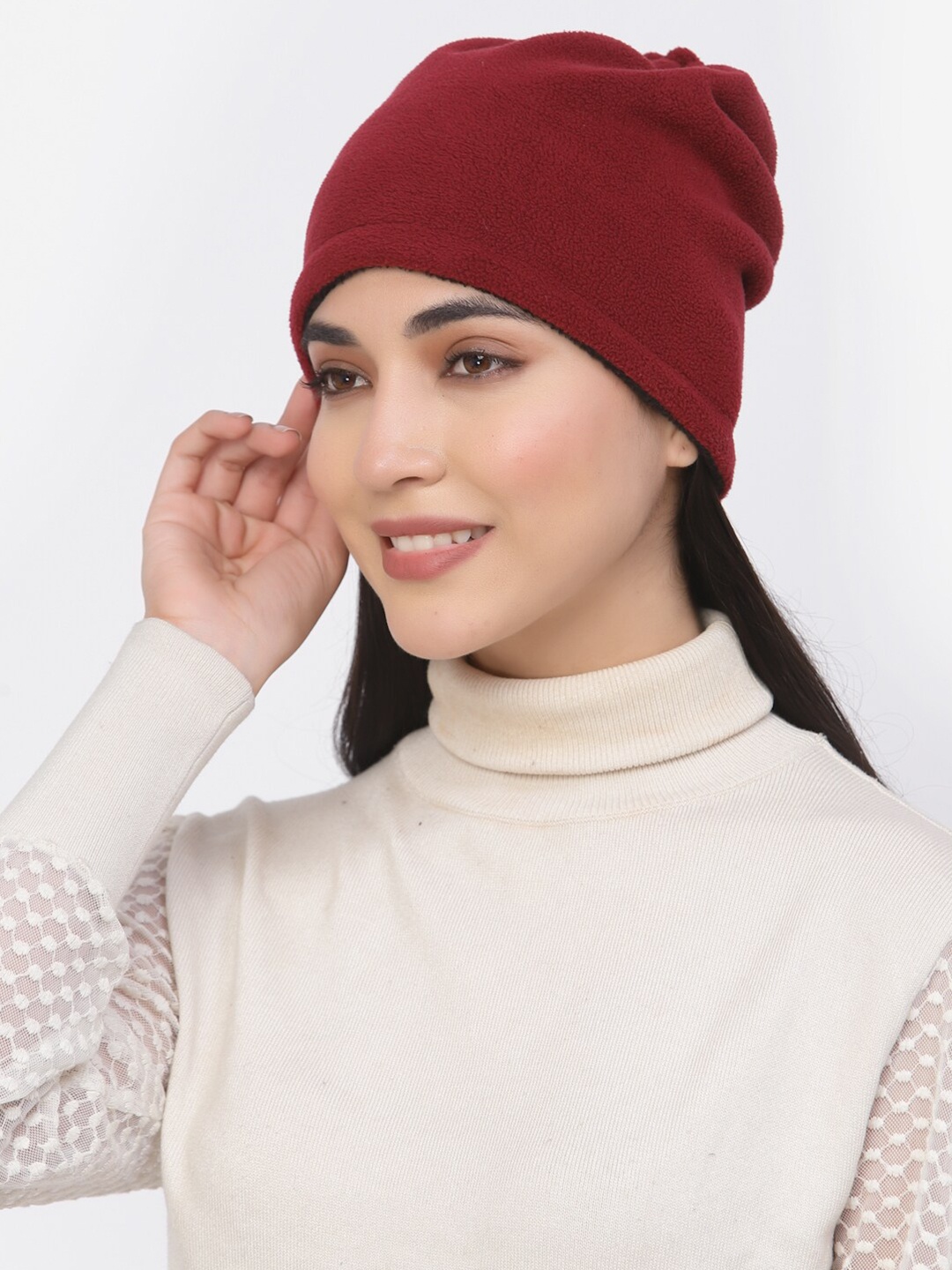 

513 Women Fleece Reversible Windproof Convertible Beanie, Red