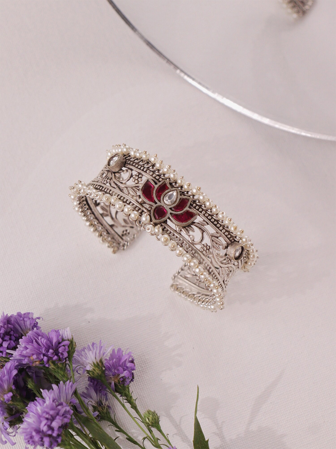 

CURIO COTTAGE Women Silver-Plated Cuff Bracelet