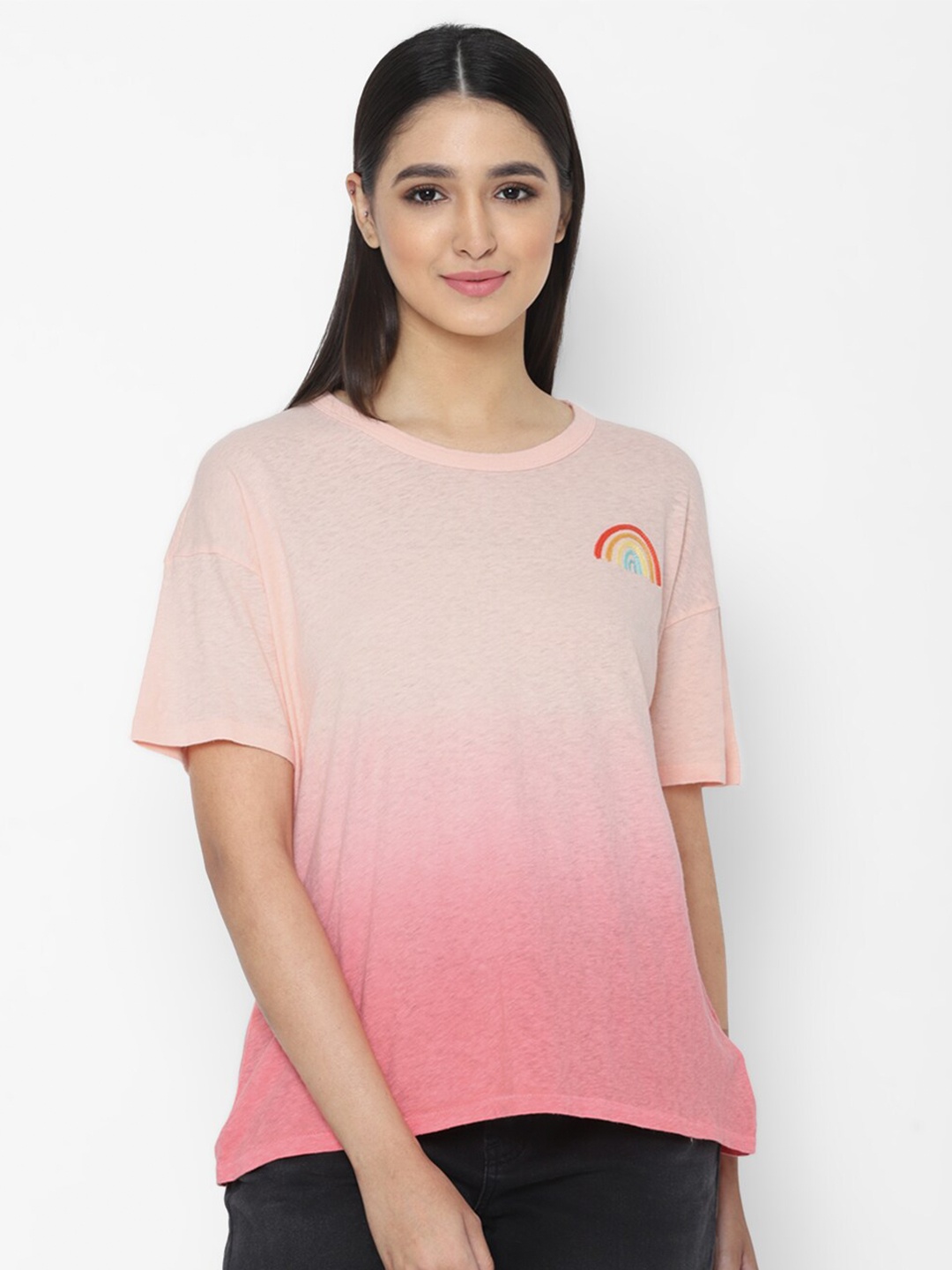 

AMERICAN EAGLE OUTFITTERS Women Dyed Round Neck T-shirt, Pink
