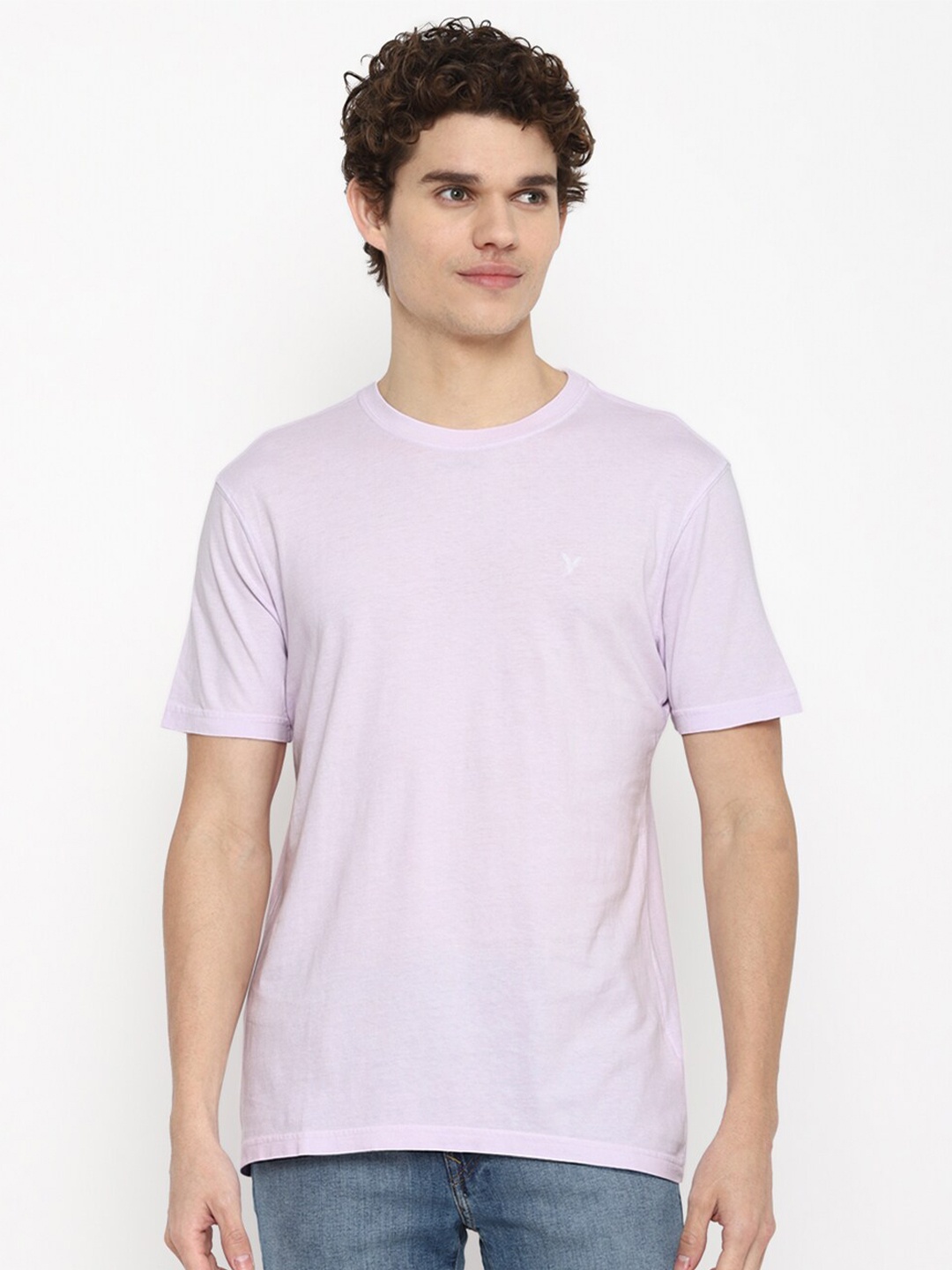 

AMERICAN EAGLE OUTFITTERS Men Solid Round Neck Cotton T-shirt, Lavender