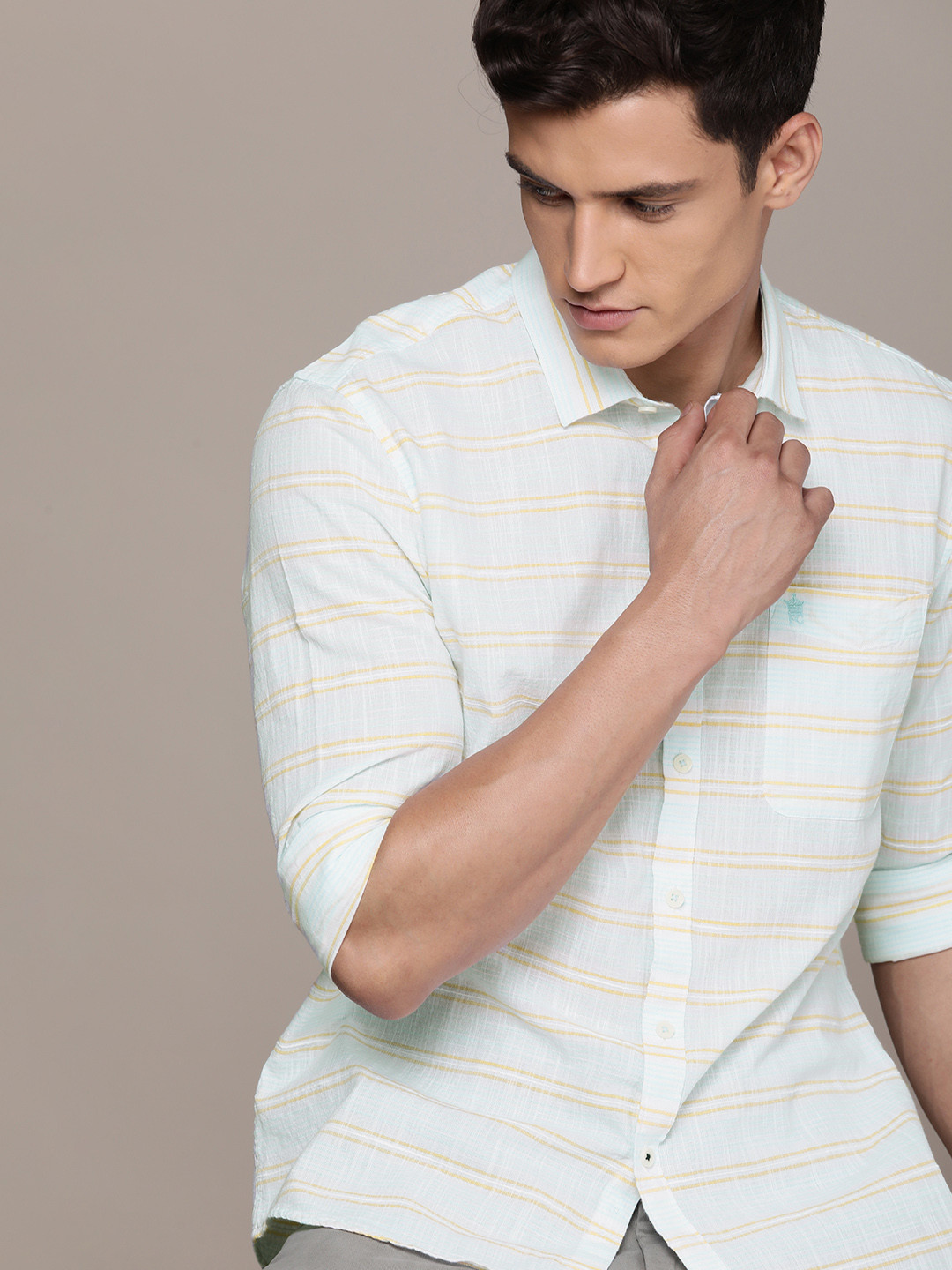 

French Connection Slim Fit Self-Striped Pure Cotton Casual Shirt, Blue