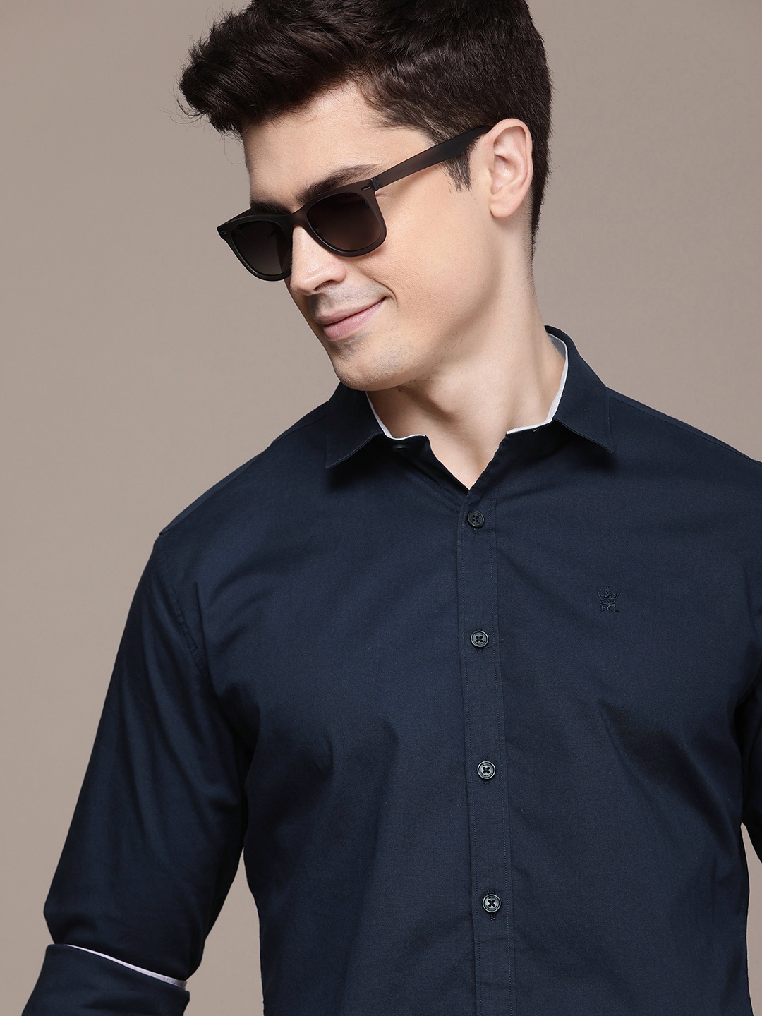 

French Connection Spread Collar Slim Fit Casual Shirt, Navy blue