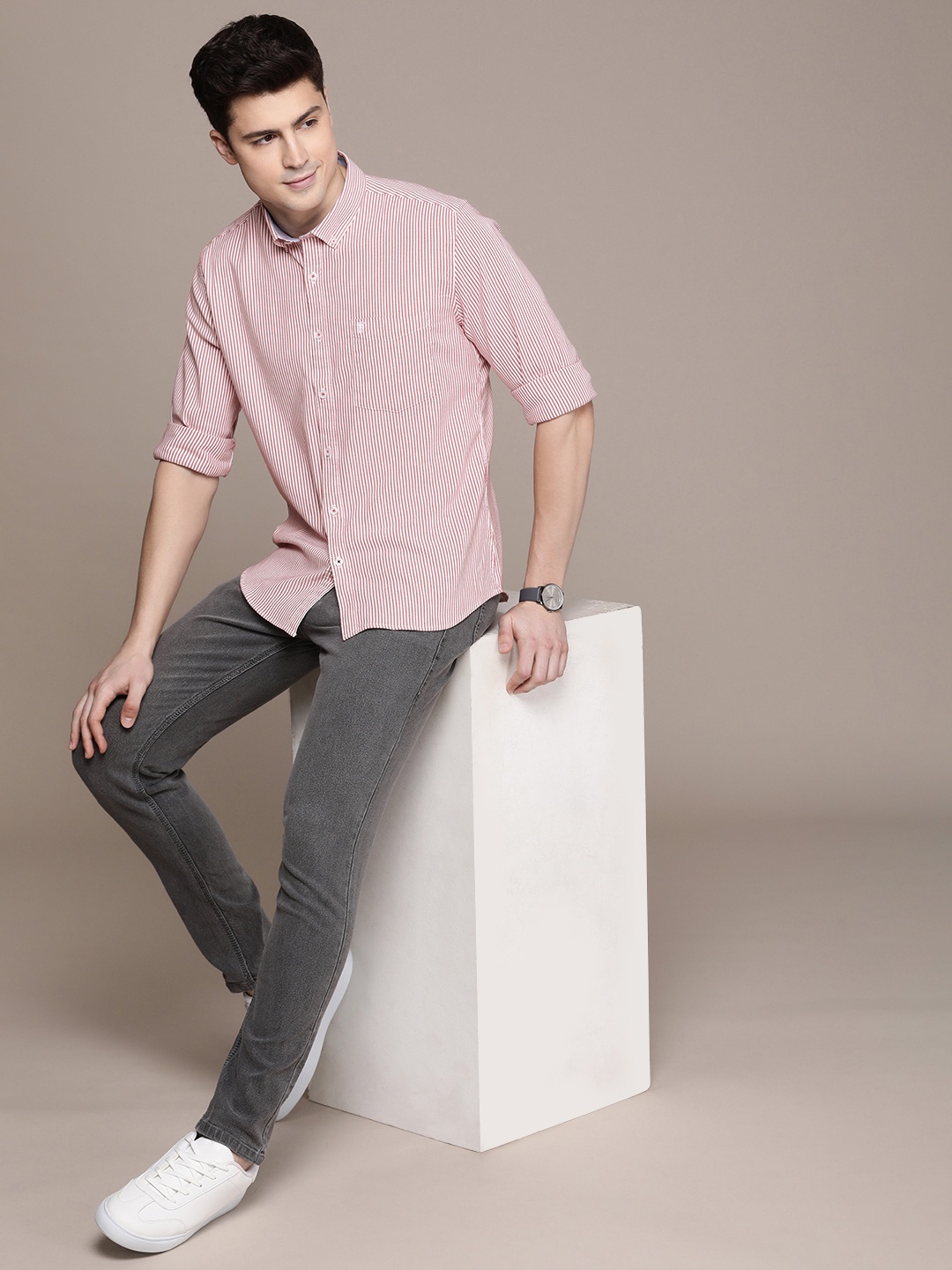 

French Connection Slim Fit Striped Casual Shirt, Red