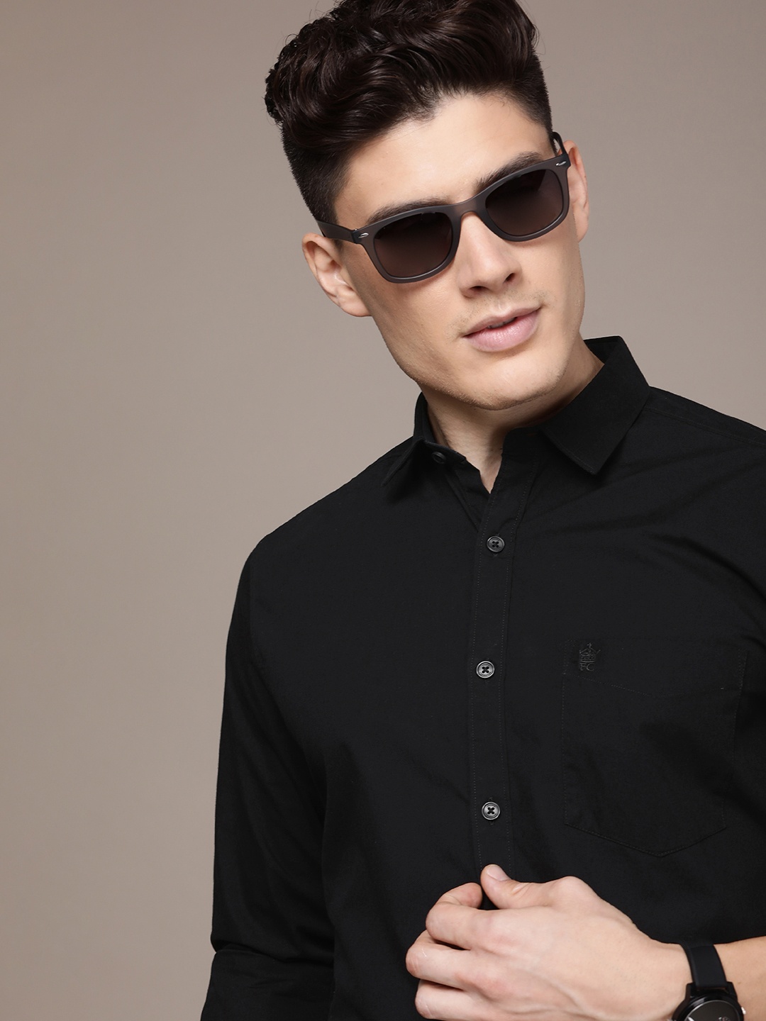 

French Connection Pure Cotton Slim Fit Opaque Casual Shirt, Black