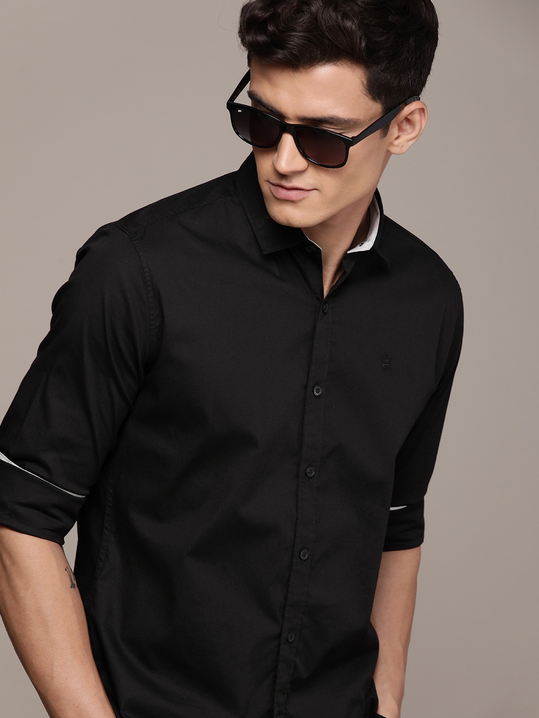 

French Connection Solid Slim Fit Casual Shirt, Black