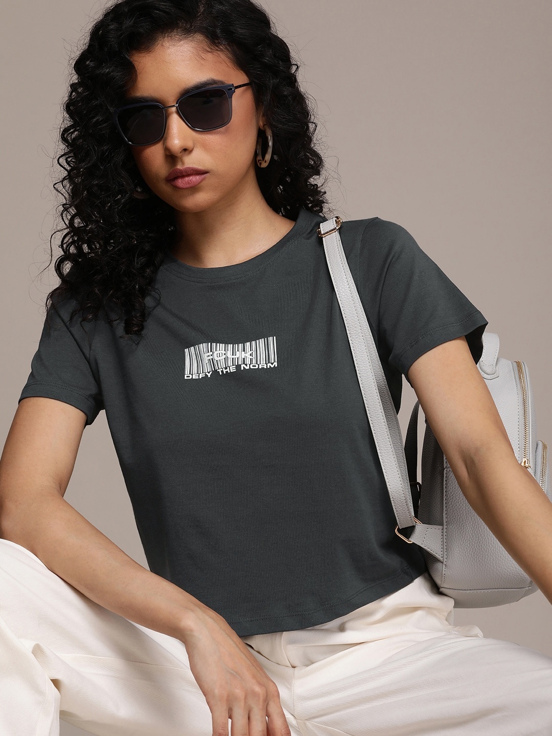

FCUK Round Neck Typography Printed Pure Cotton T-shirt, Grey