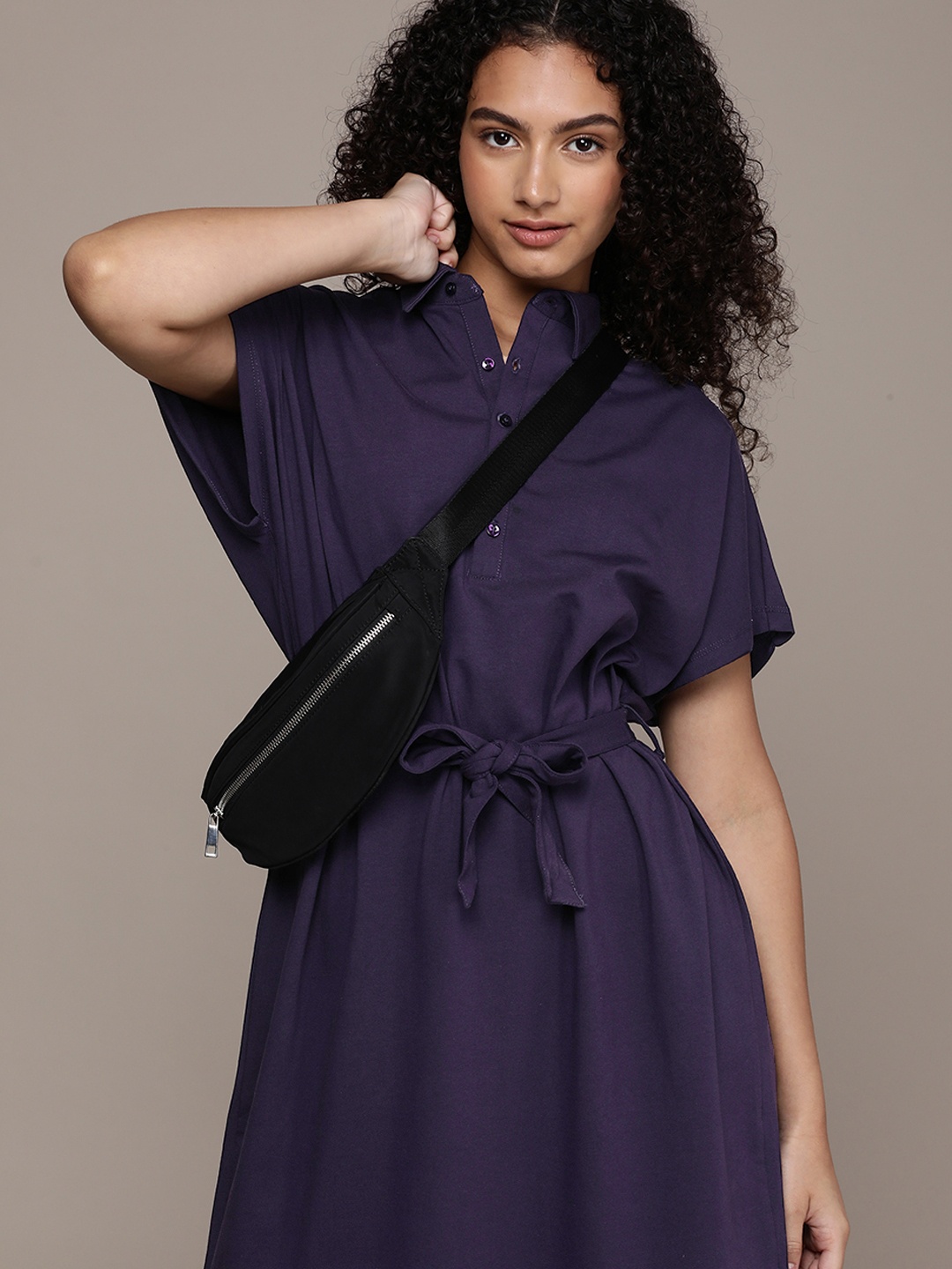 

FCUK Extended Sleeves T-shirt Dress Comes With Same Fabric Belt, Navy blue