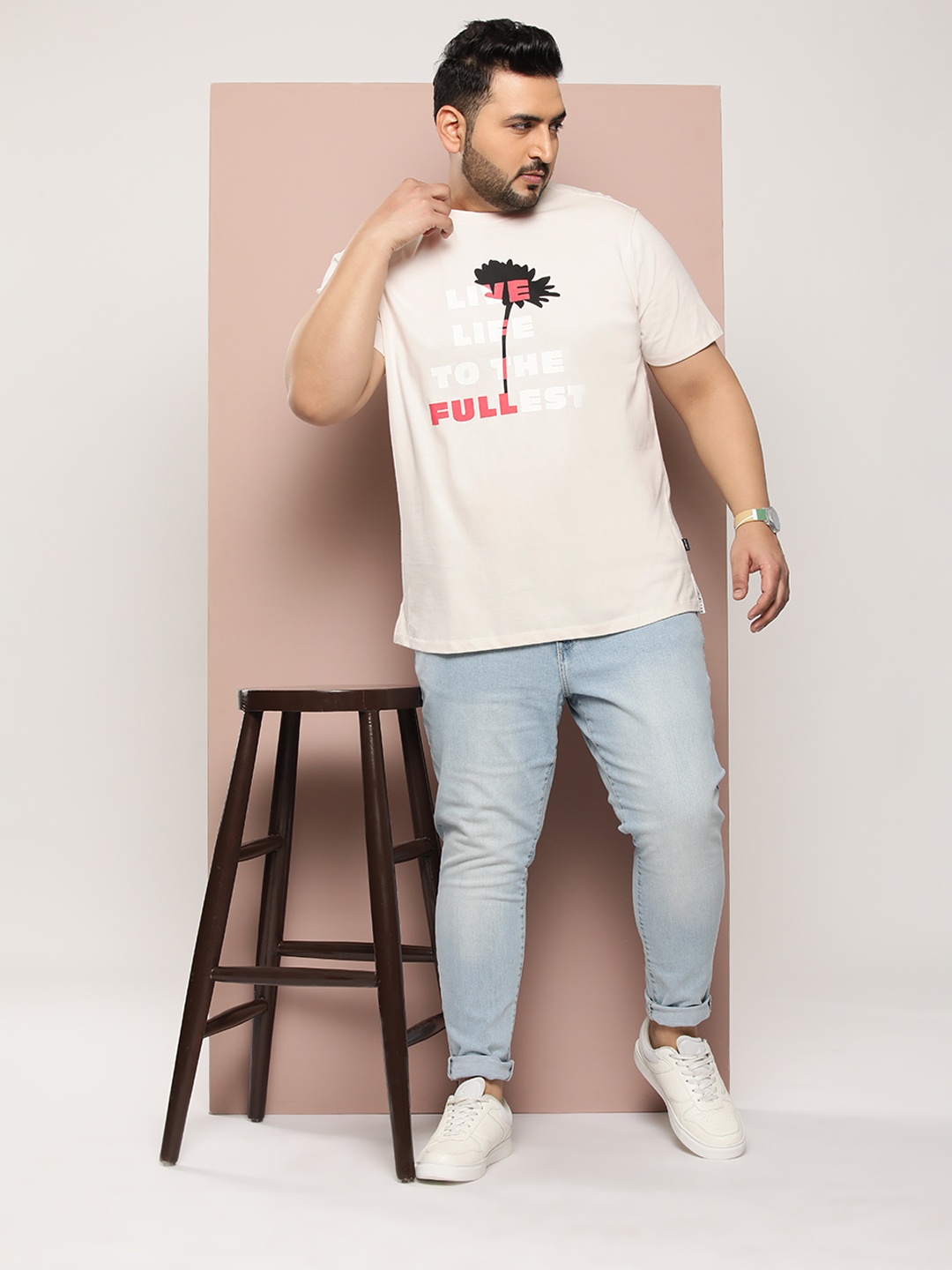

Sztori Plus Size Printed Pure Cotton T-shirt, Off white