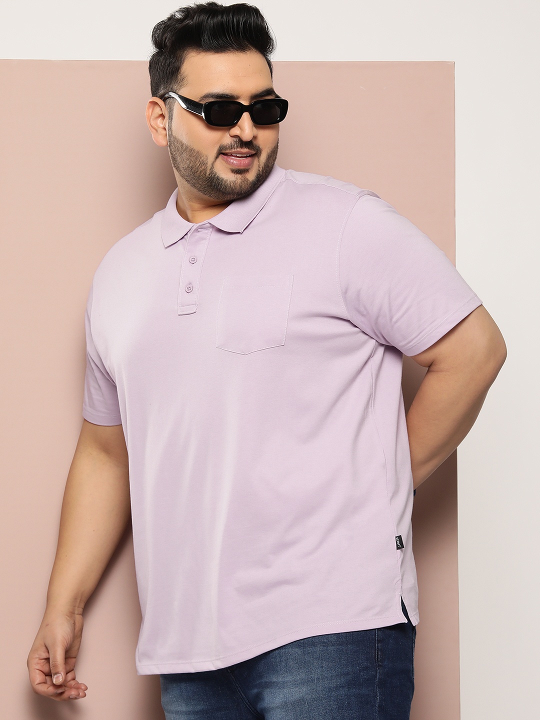 

Sztori Men Plus Size Polo Collar T-shirt, Lavender