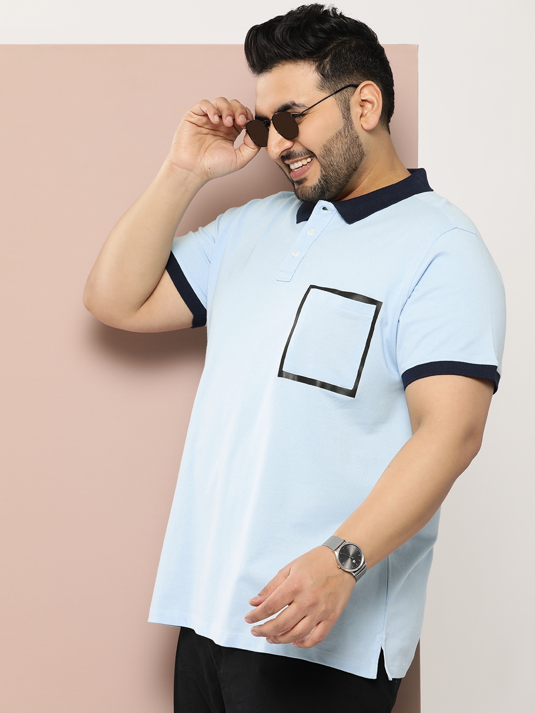 

Sztori Plus Size Pure Cotton Polo Collar T-shirt, Blue