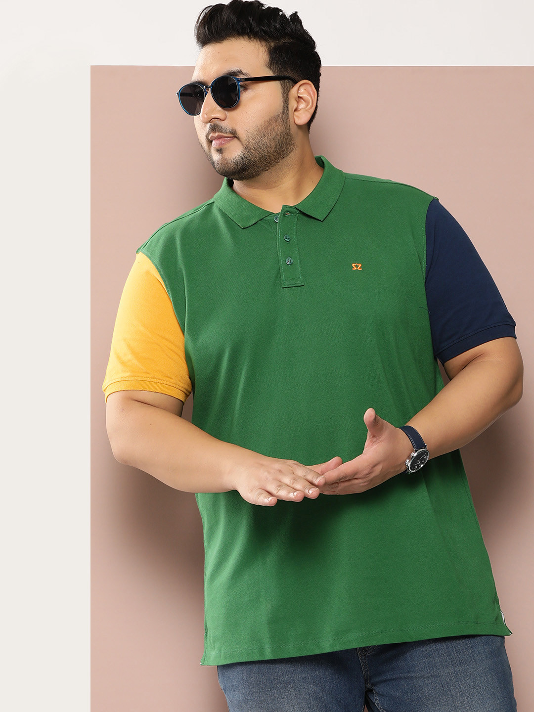 

Sztori Plus Size Pure Cotton Polo Collar T-shirt, Green