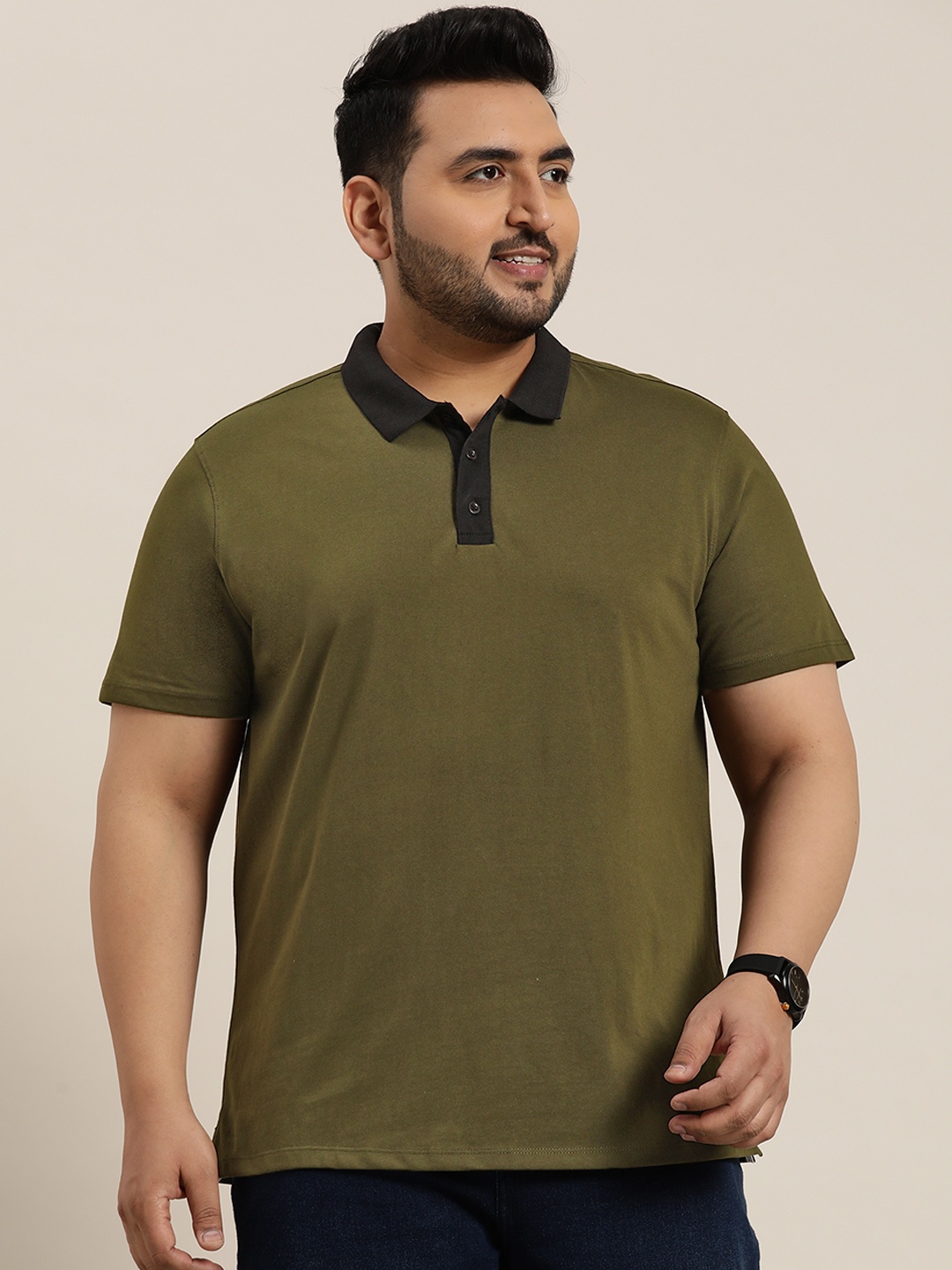 

Sztori Plus Size Polo Collar T-shirt, Olive
