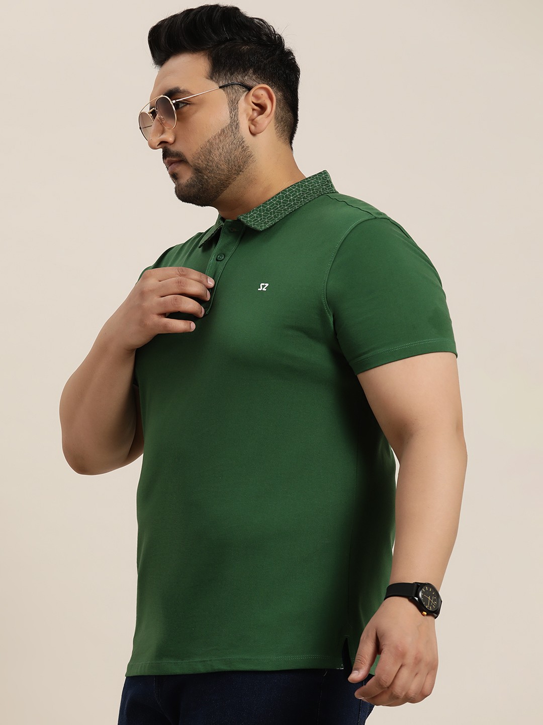

Sztori Plus Size Polo Collar T-shirt, Green
