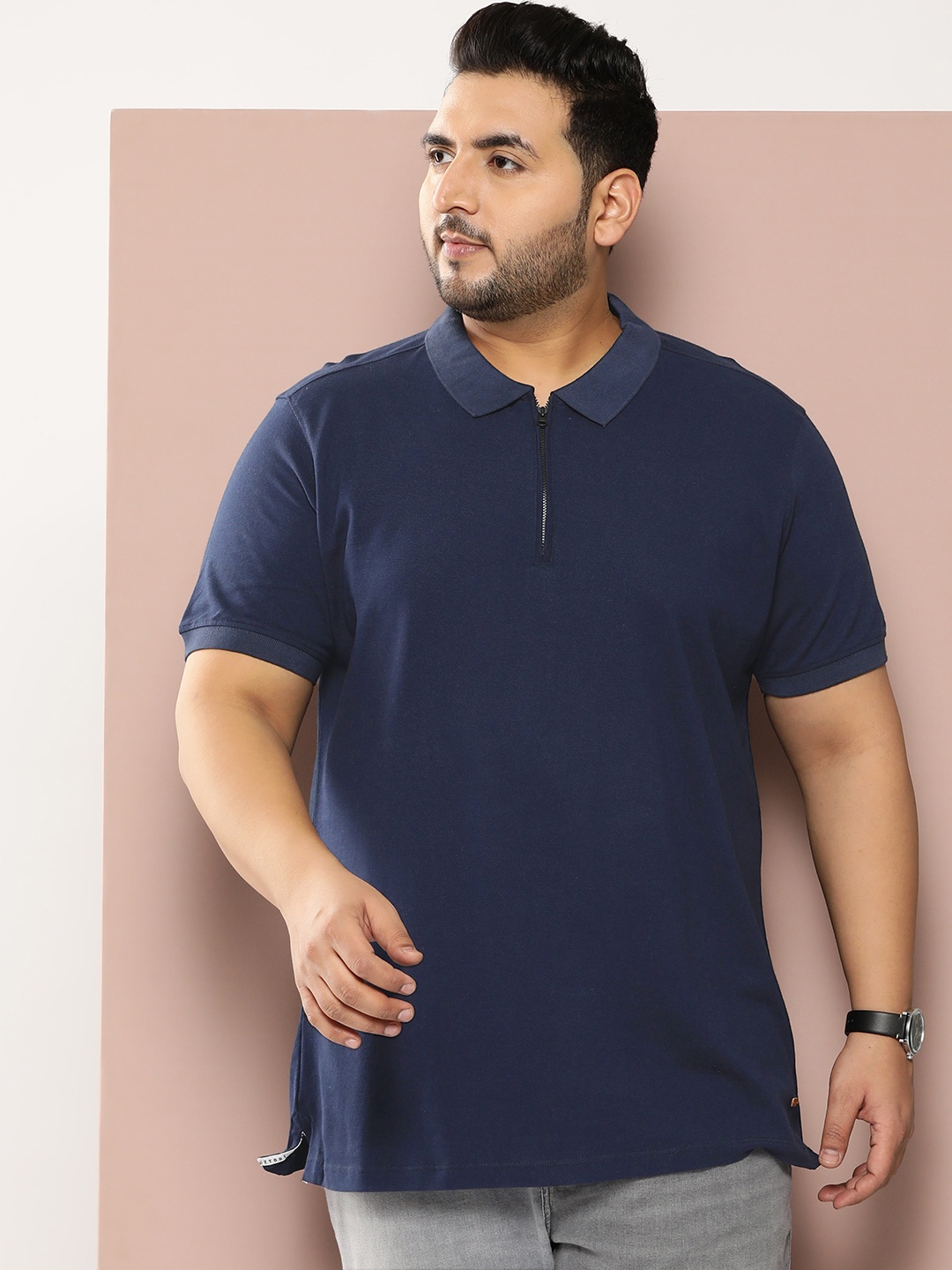 

Sztori Plus Size Pure Cotton T-shirt, Navy blue