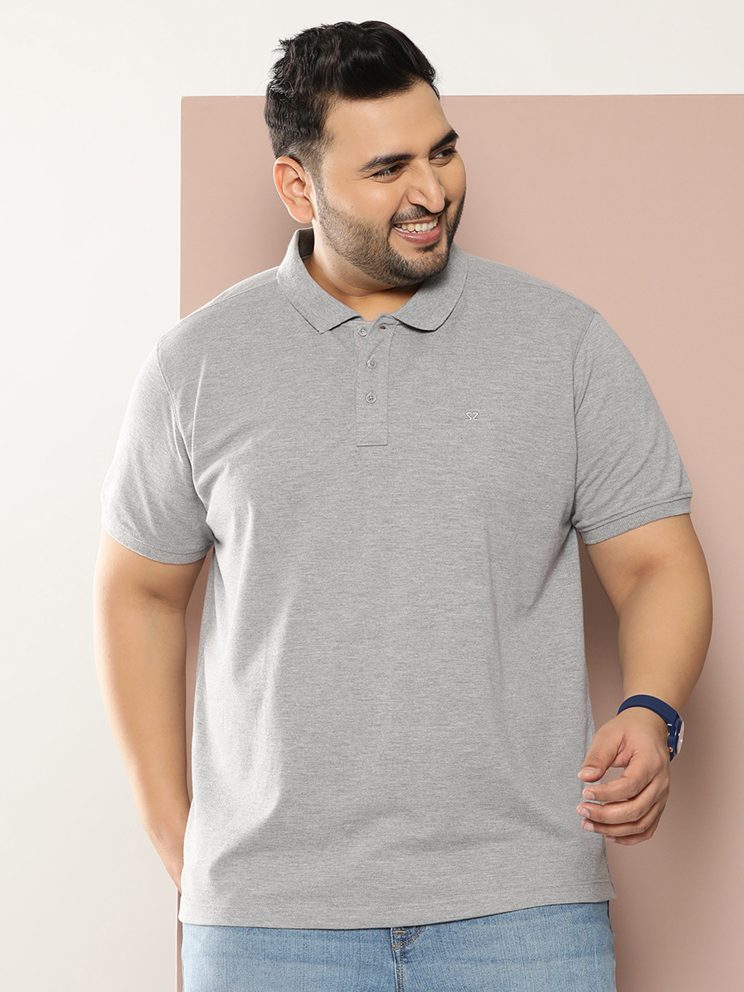 

Sztori Men Plus Size Polo Collar T-shirt, Grey
