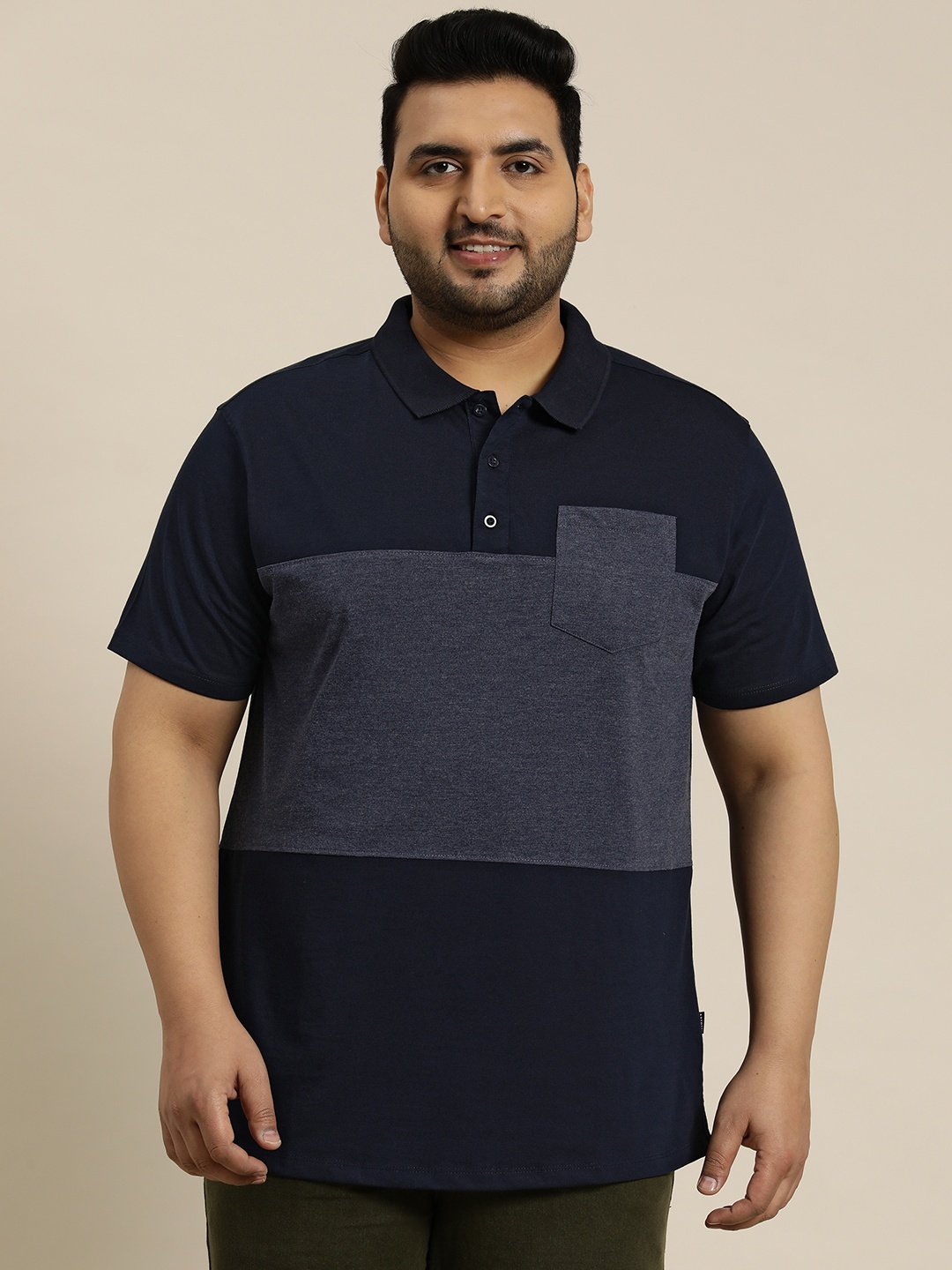 

Sztori Plus Size Colourblocked Polo T-shirt, Blue