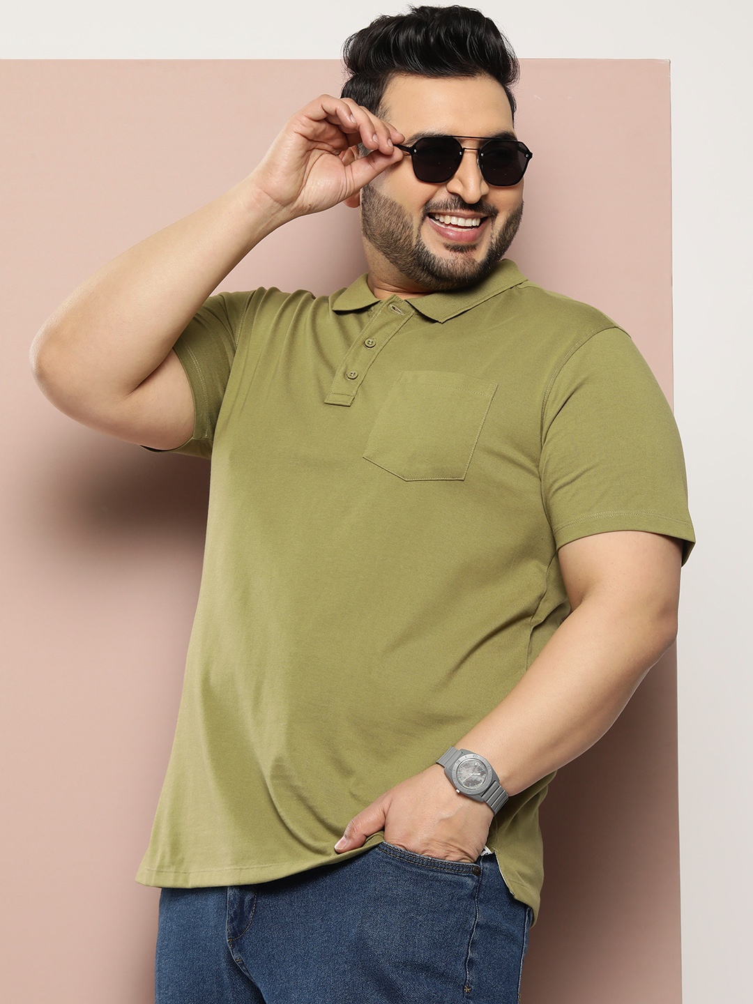 

Sztori Men Plus Size Polo Collar T-shirt, Olive