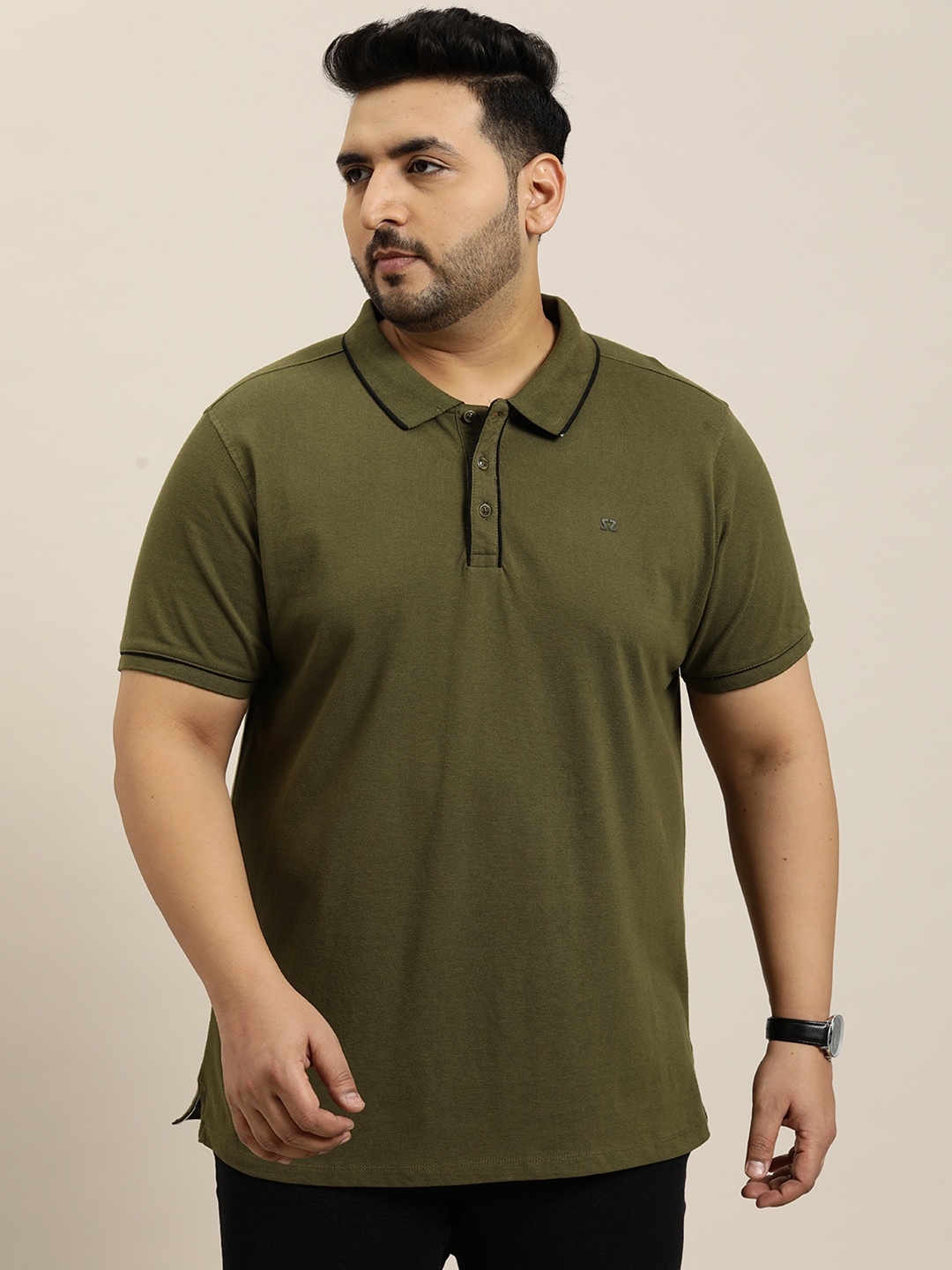 

Sztori Plus Size Polo Collar Pure Cotton T-shirt, Olive