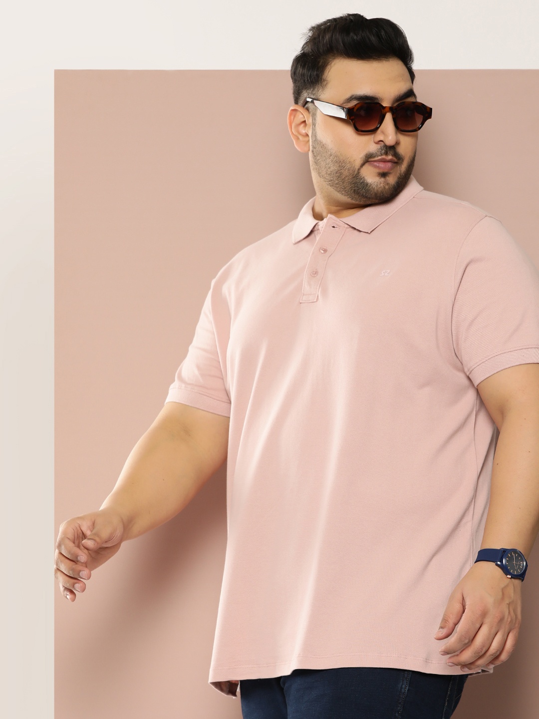 

Sztori Plus Size Pure Cotton Polo Collar T-shirt, Rose