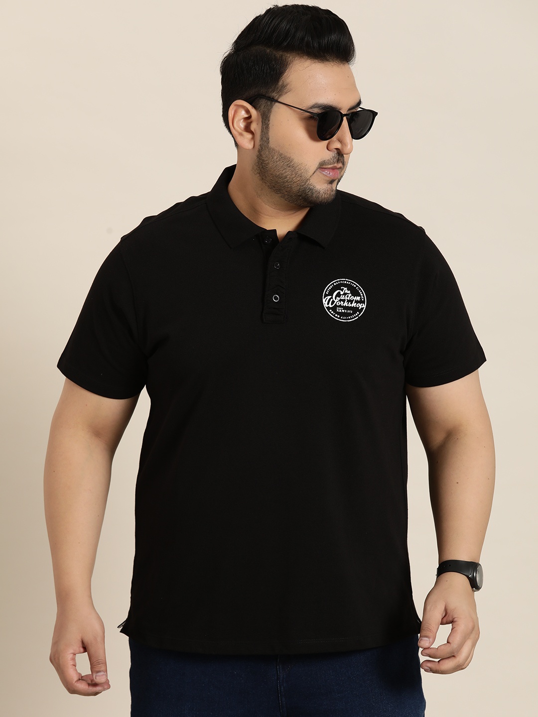 

Sztori Plus Size Polo Collar T-shirt, Black