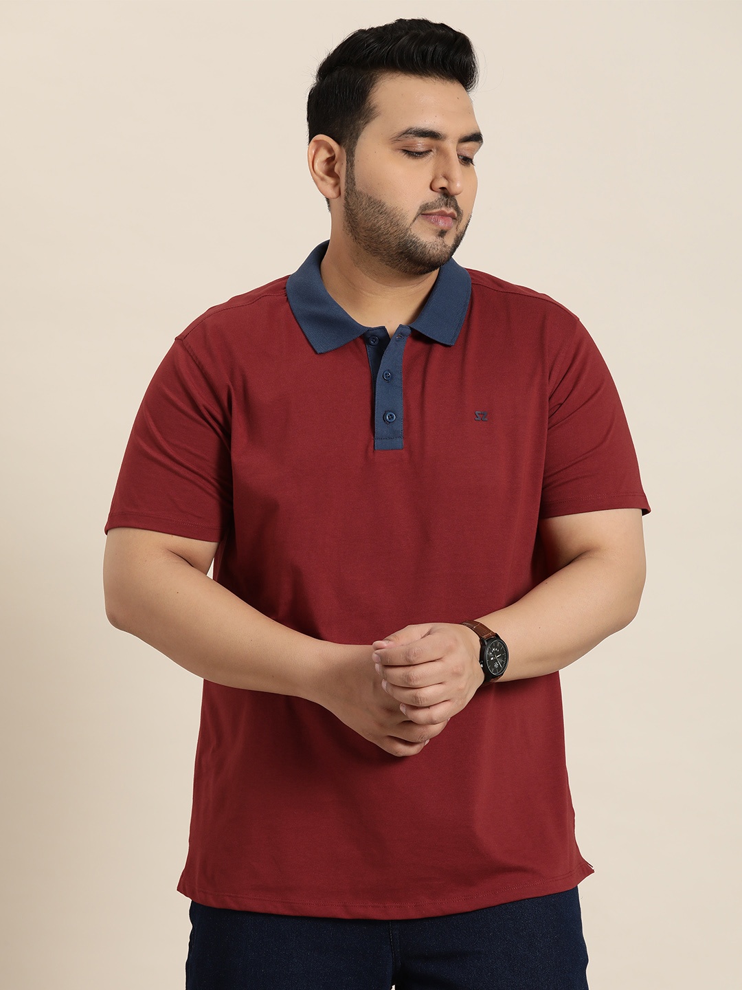 

Sztori Plus Size Polo Collar T-shirt, Maroon