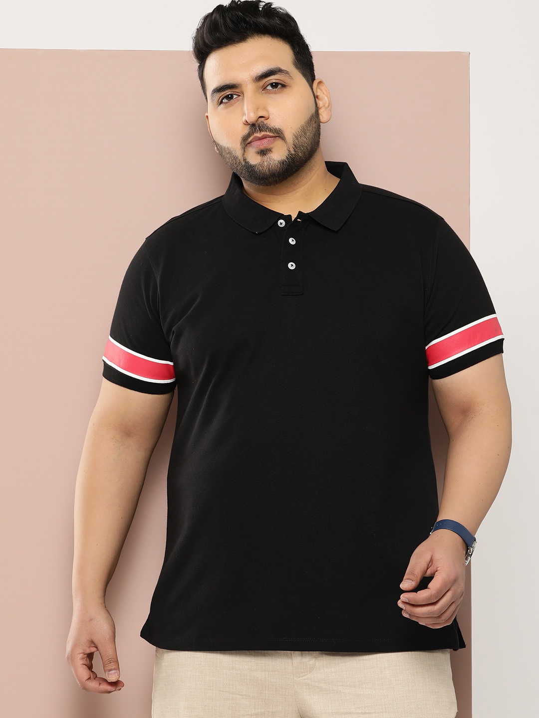 

Sztori Plus Size Pure Cotton Polo Collar T-shirt, Black