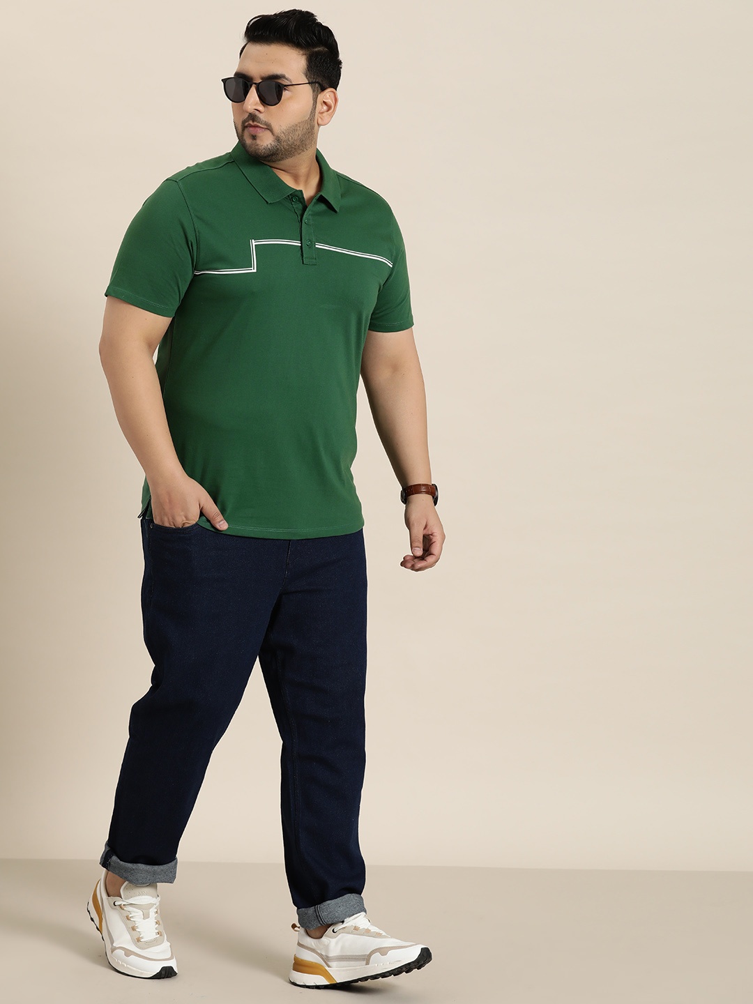 

Sztori Plus Size Polo Collar T-shirt, Green
