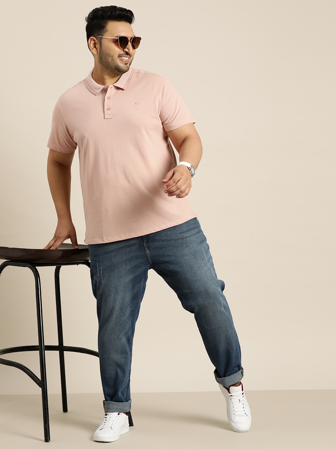 

Sztori Plus Size Solid Polo Collar T-shirt, Rose
