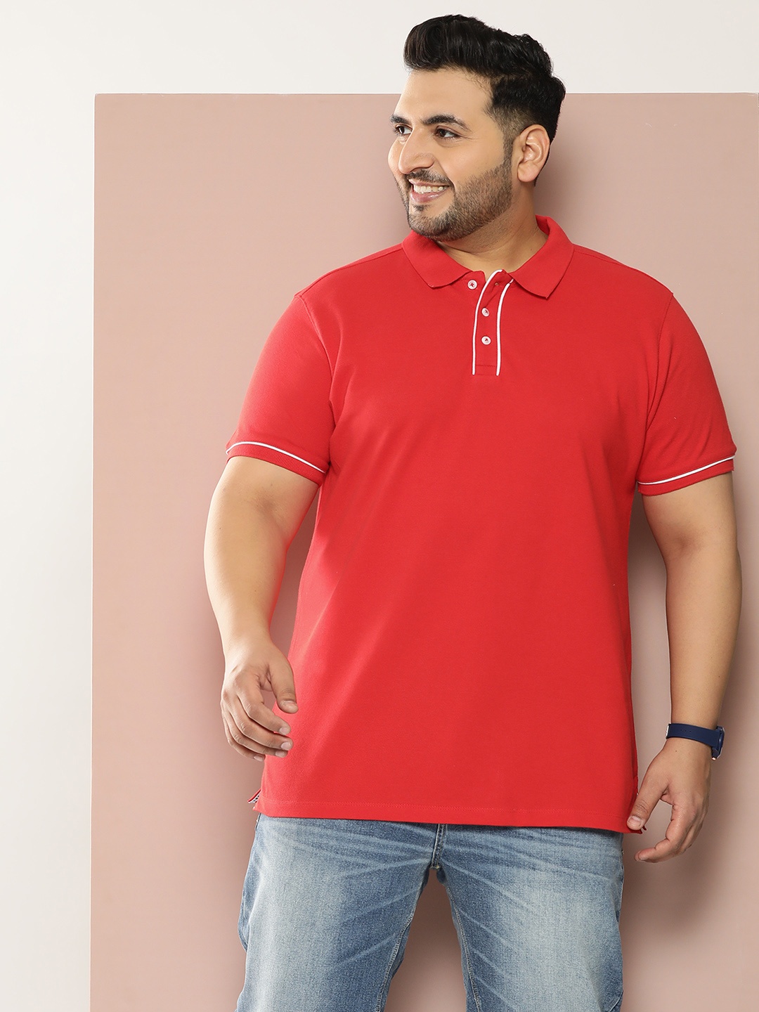 

Sztori Men Plus Size Polo Collar T-shirt, Red