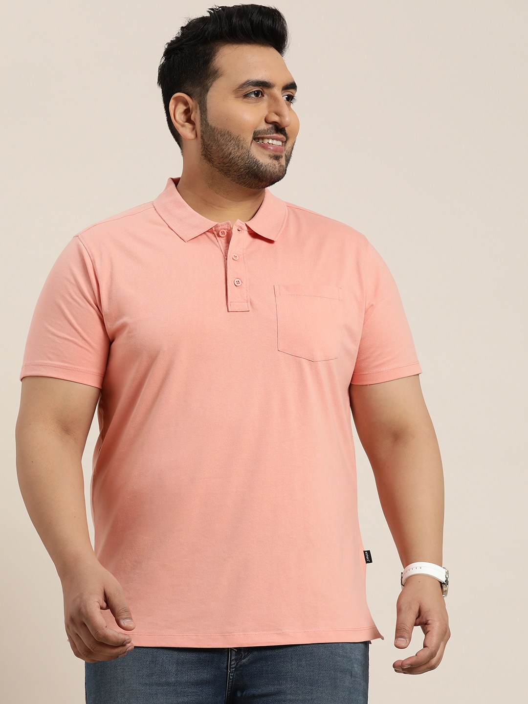 

Sztori Men Plus Size Polo Collar T-shirt, Peach