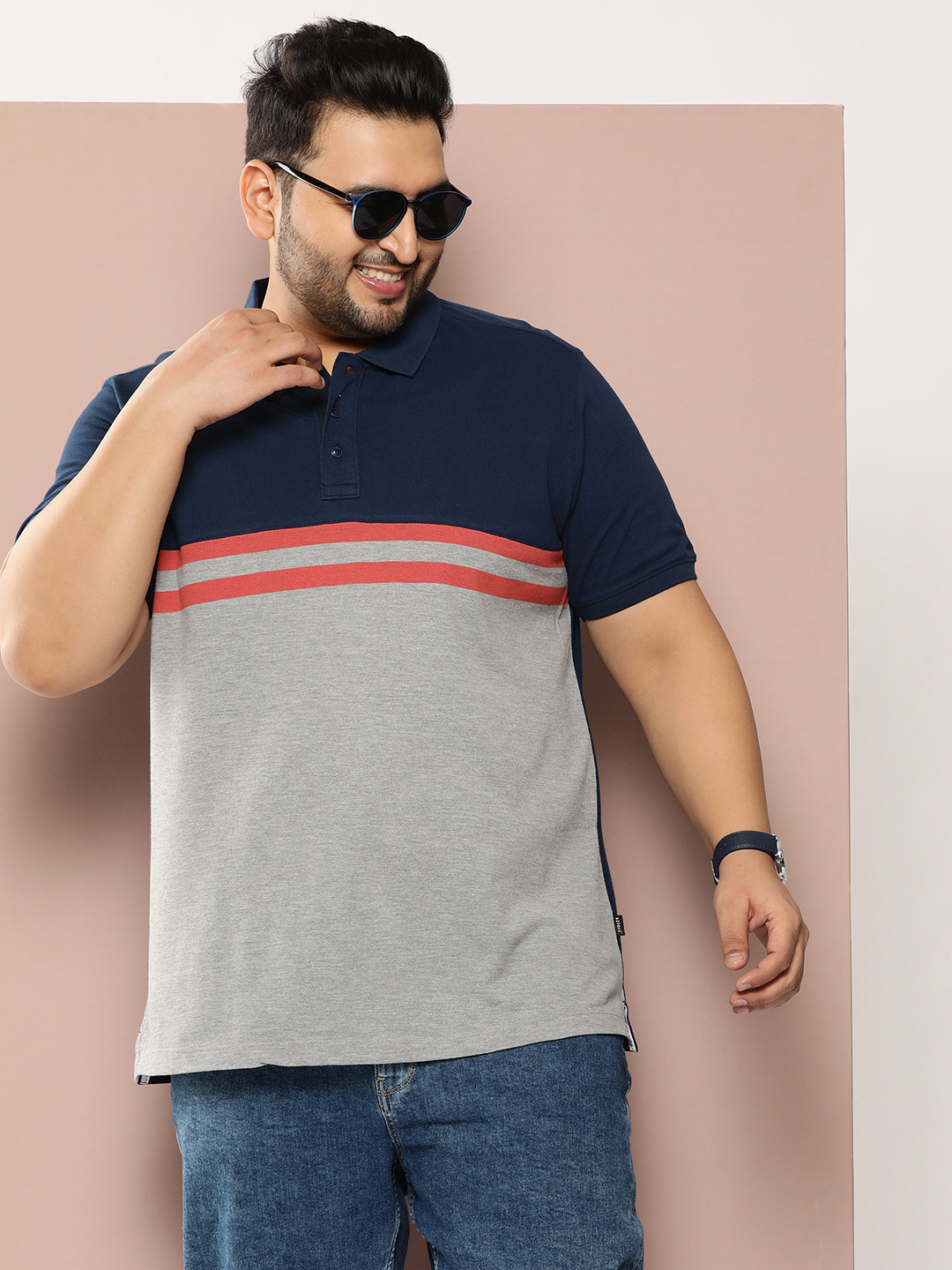 

Sztori Plus Size Pure Cotton Colourblocked T-shirt, Grey