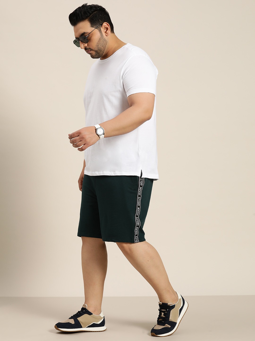 

Sztori Men Plus Size Brand Logo Tape Detail Shorts, Teal