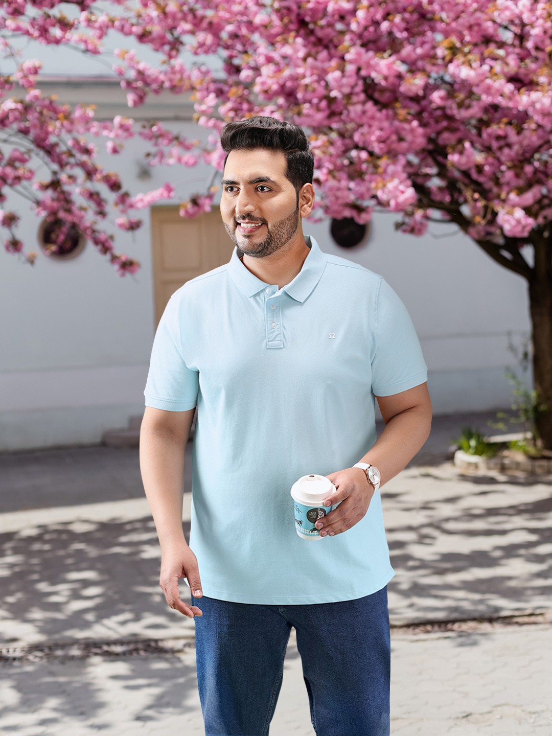

Sztori Men Plus Size Polo Collar Pure Cotton T-shirt, Blue