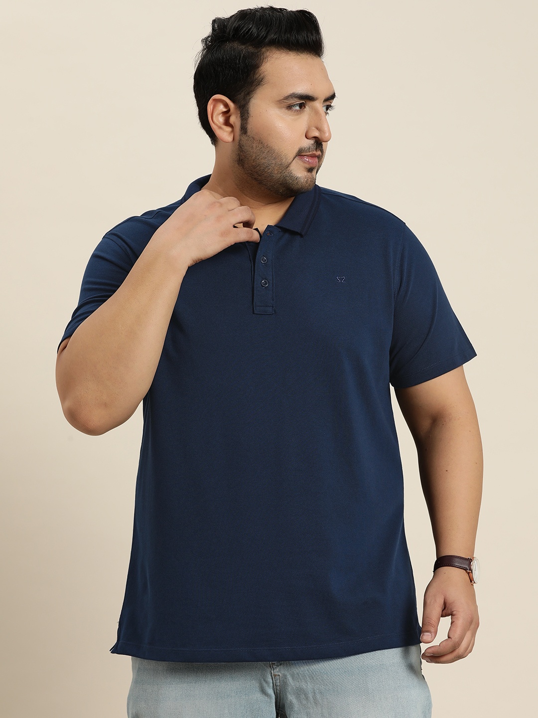 

Sztori Plus Size Men Solid Polo Collar T-shirt, Navy blue