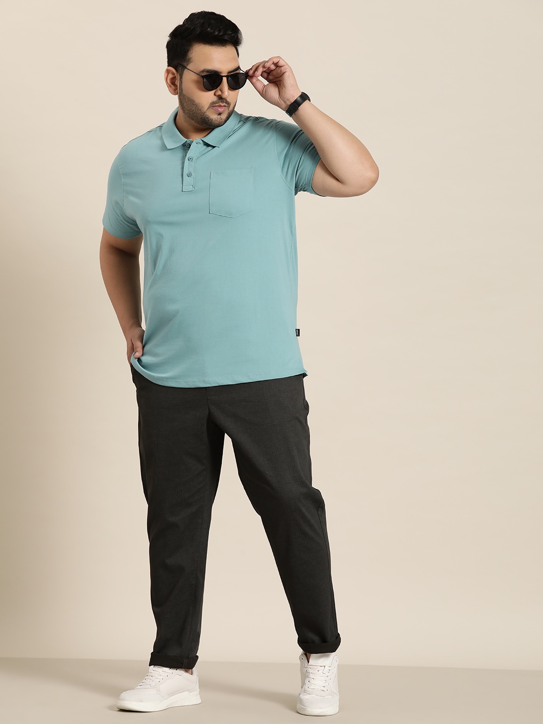

Sztori Plus Size Solid Polo Collar T-shirt, Blue