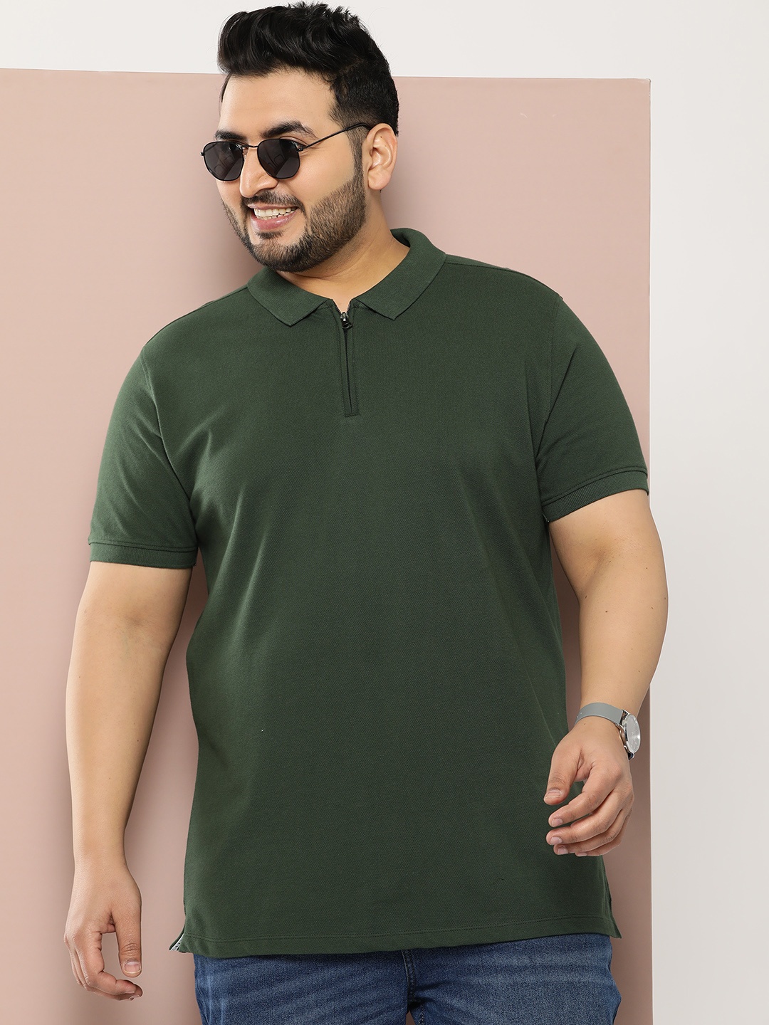 

Sztori Plus Size Polo Collar T-shirt, Green