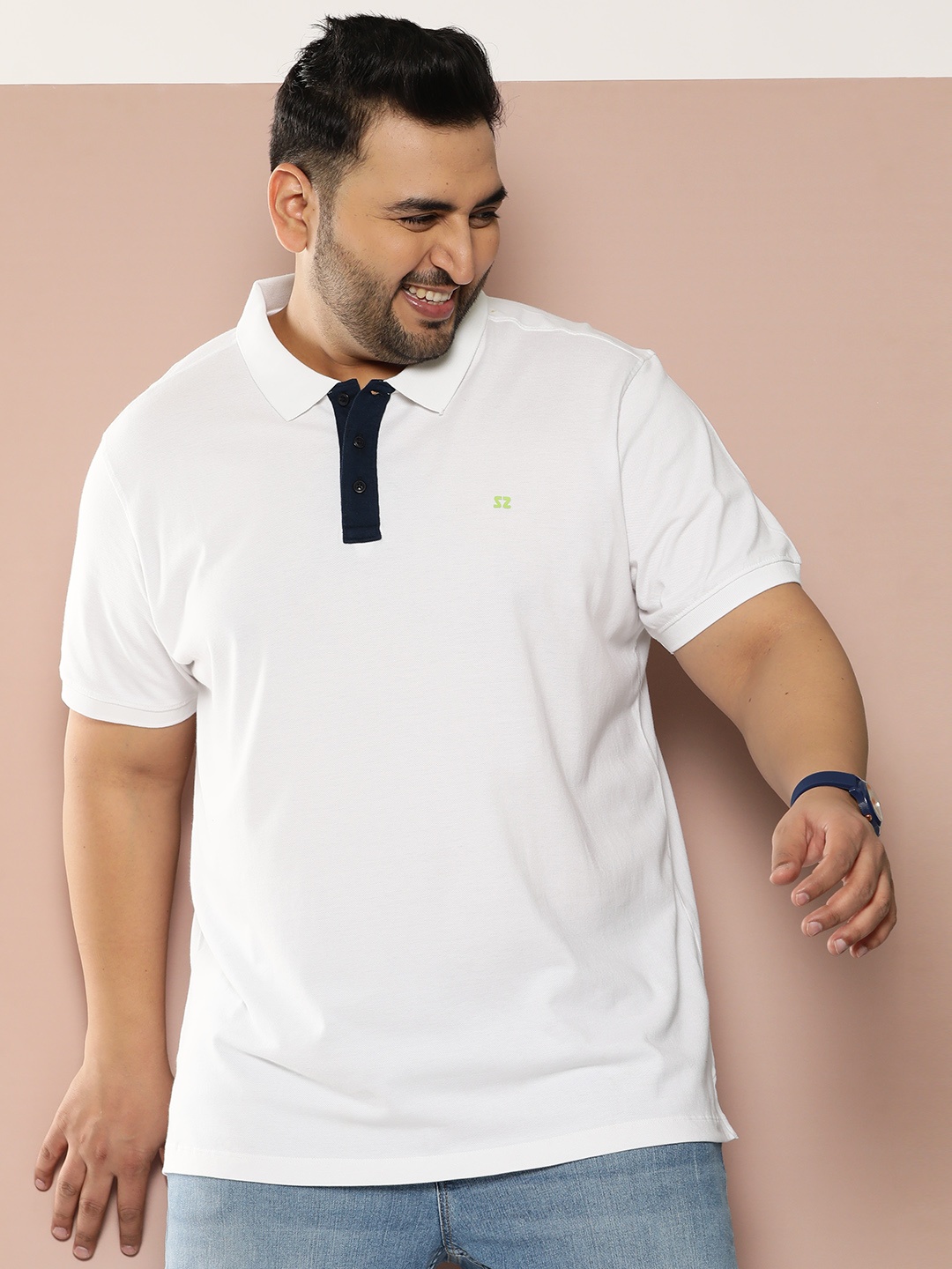 

Sztori Men Plus Size Polo Collar Pure Cotton T-shirt, White