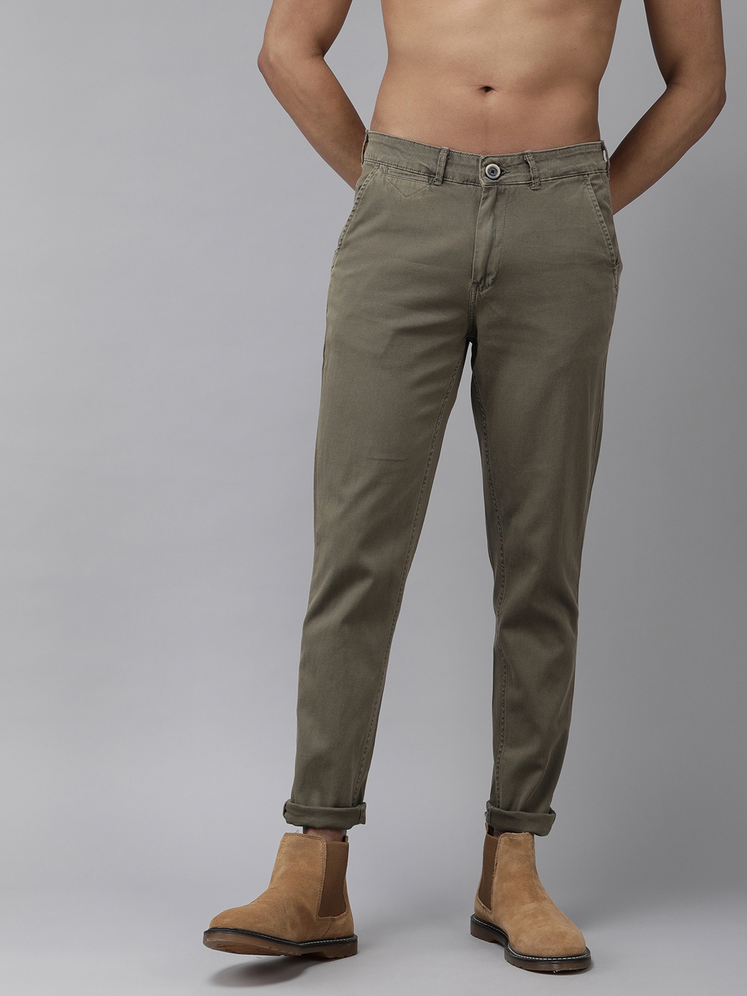 

The Roadster Life Co. Men Slim Fit Trousers, Olive
