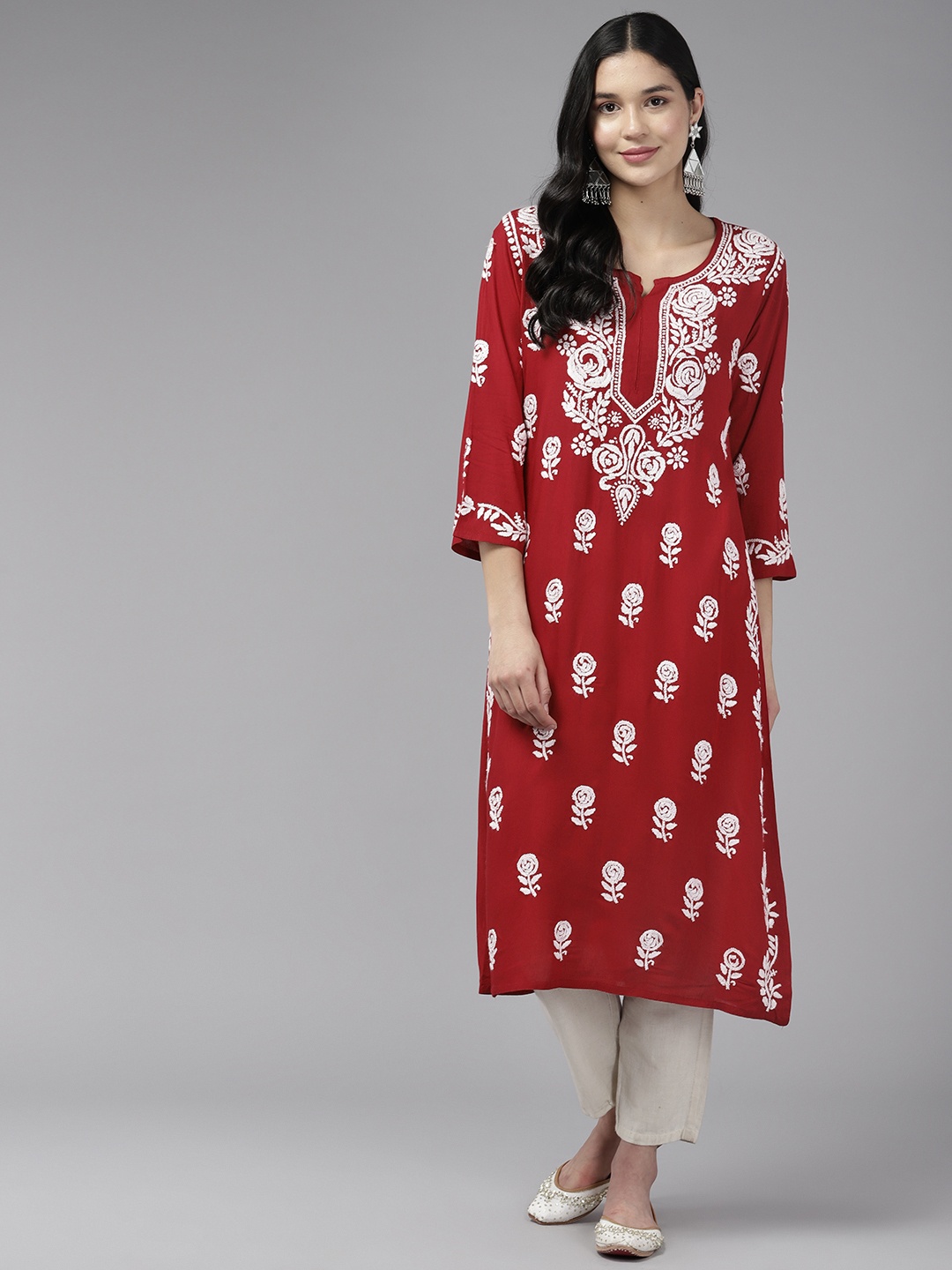 

ADA Women Floral Embroidered Chikankari Kurta, Maroon