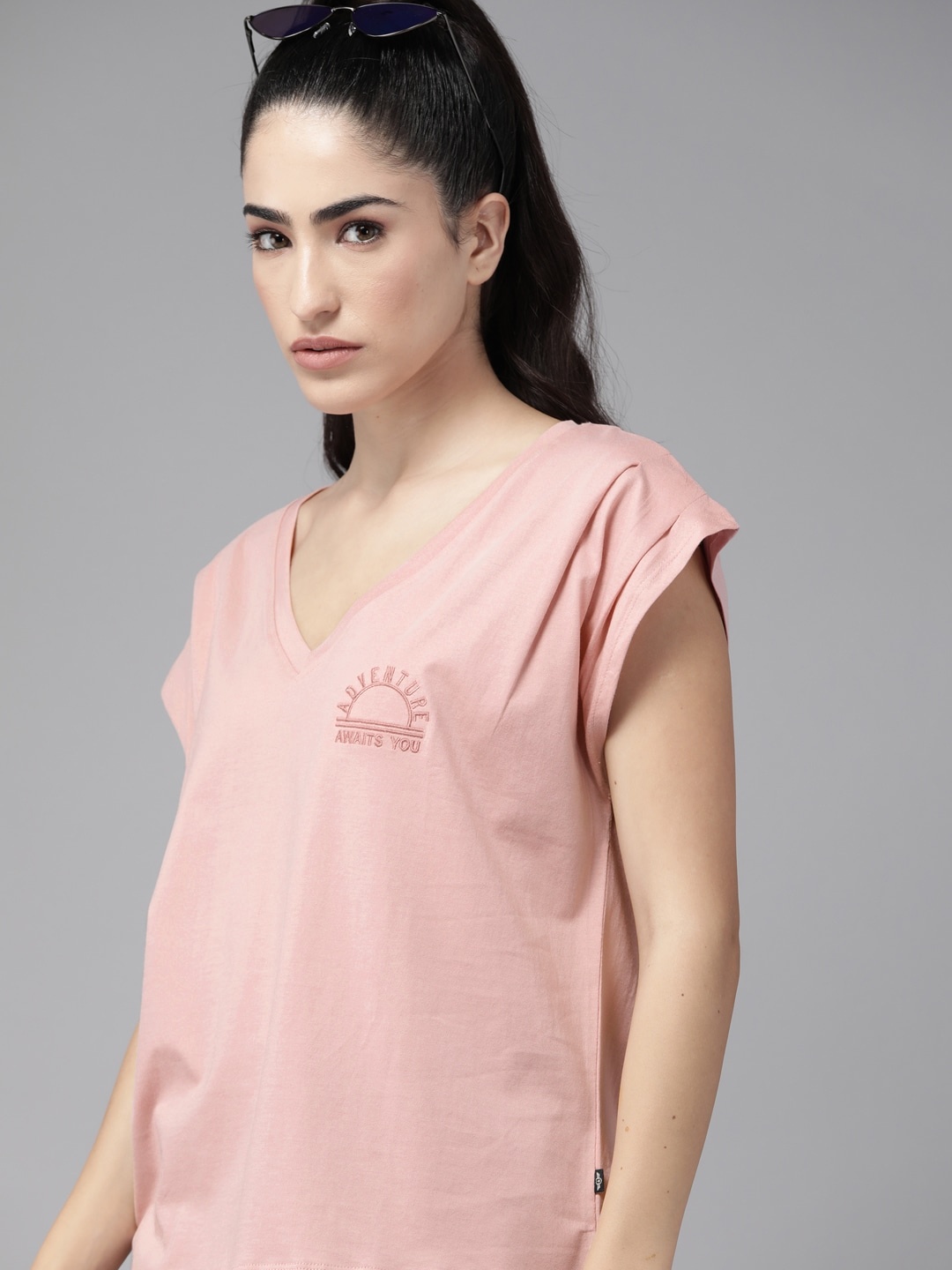 

The Roadster Lifestyle Co. V-Neck Relaxed Fit Pure Cotton T-shirt, Pink