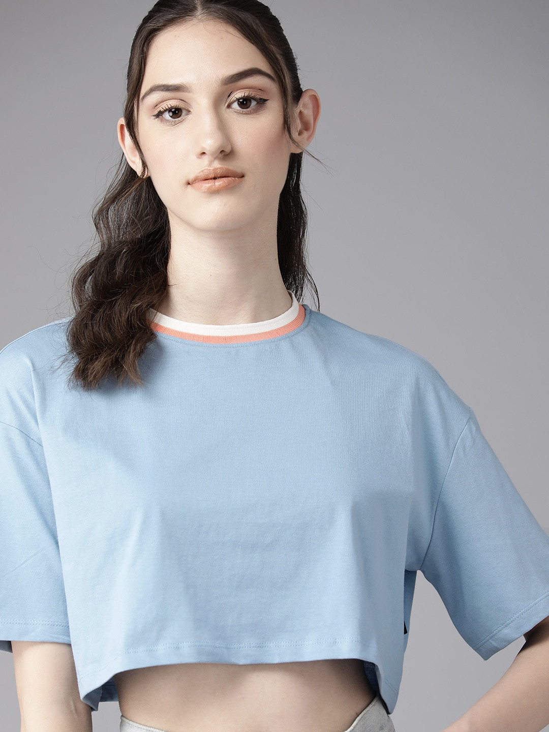 

Roadster The Lifestyle Co. Drop-Shoulder Sleeves Pure Cotton Boxy T-shirt, Blue