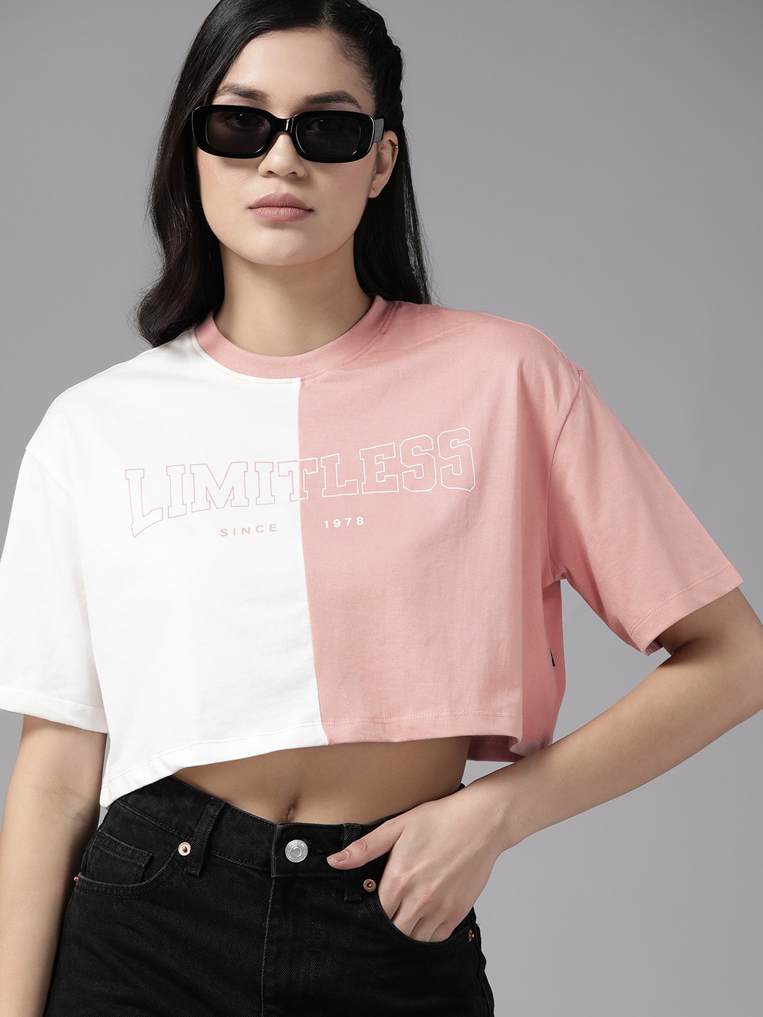 

The Roadster Lifestyle Co. Colourblocked Pure Cotton Boxy T-shirt, Rose