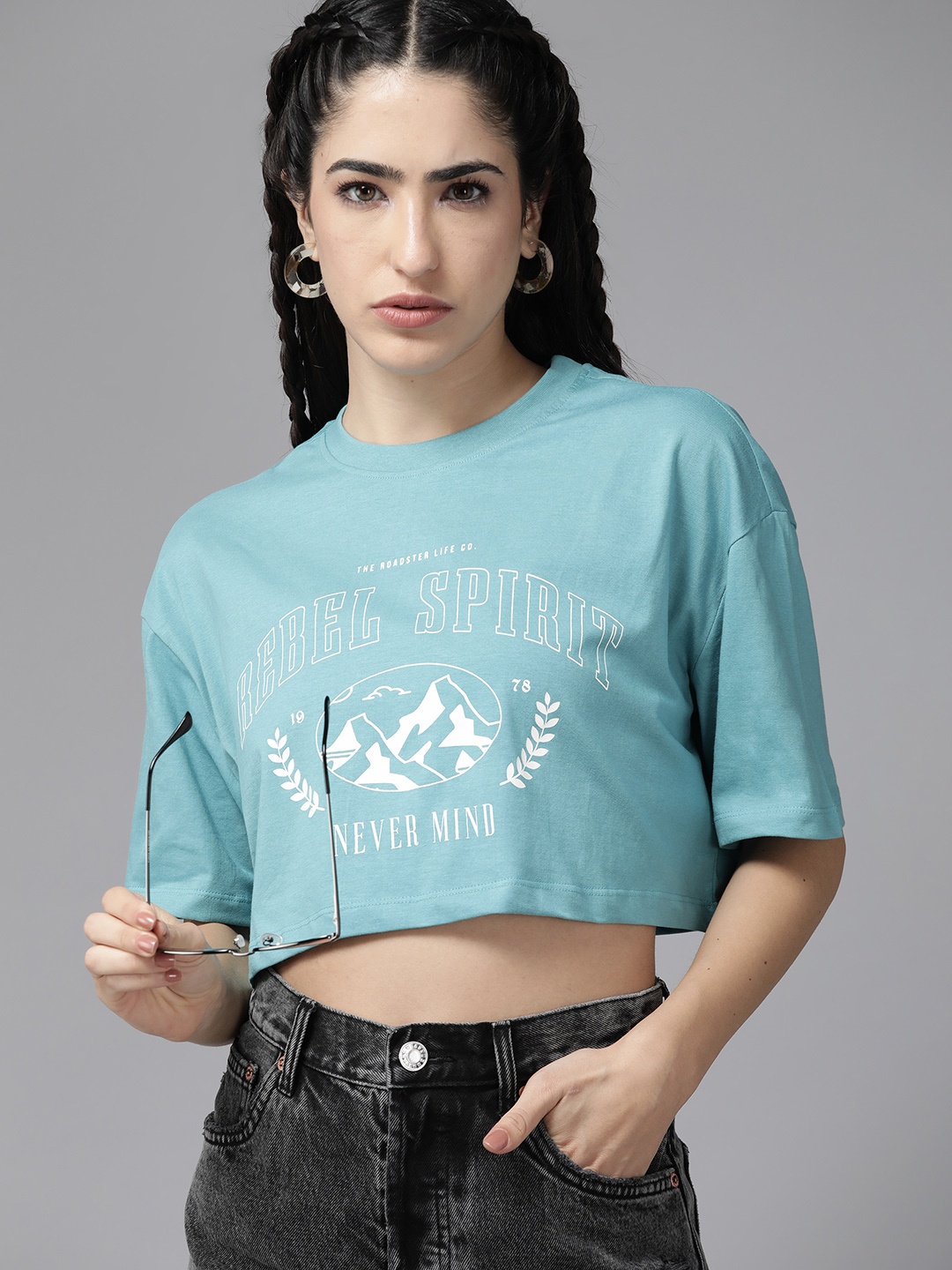 

The Roadster Lifestyle Co. Printed Pure Cotton Boxy T-shirt, Blue