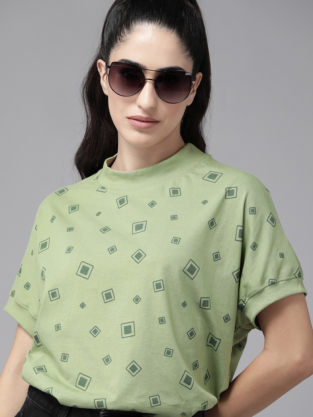 

The Roadster Lifestyle Co. Printed Boxy Fit Pure Cotton T-shirt, Olive