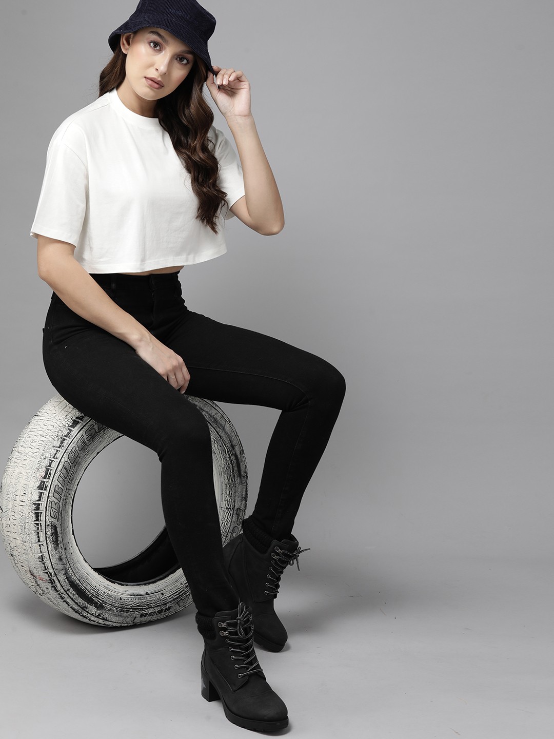

The Roadster Lifestyle Co. Women Drop-Shoulder Sleeves Pure Cotton Boxy Super Crop T-shirt, White
