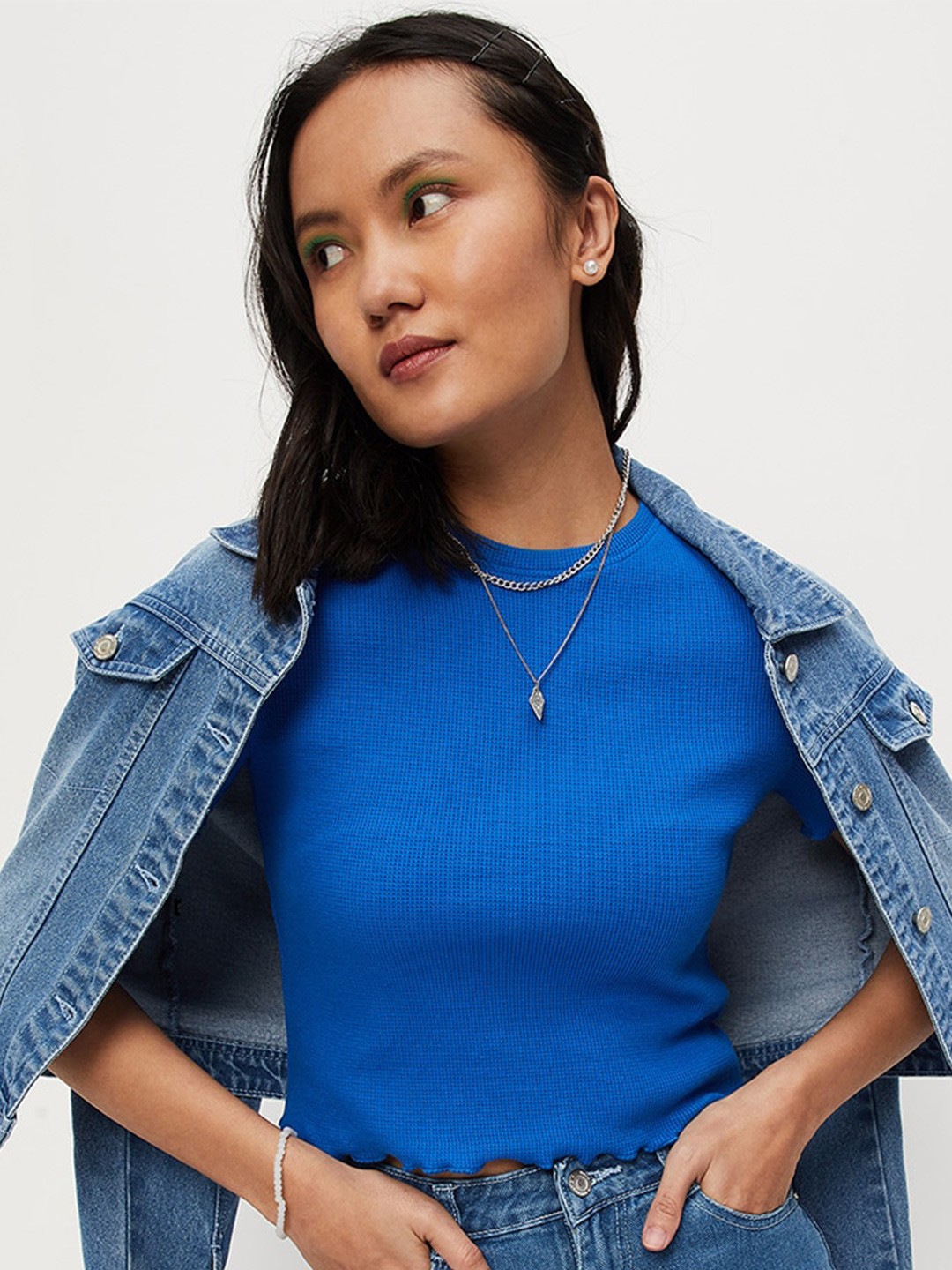 

max Round Neck Crop Top, Blue